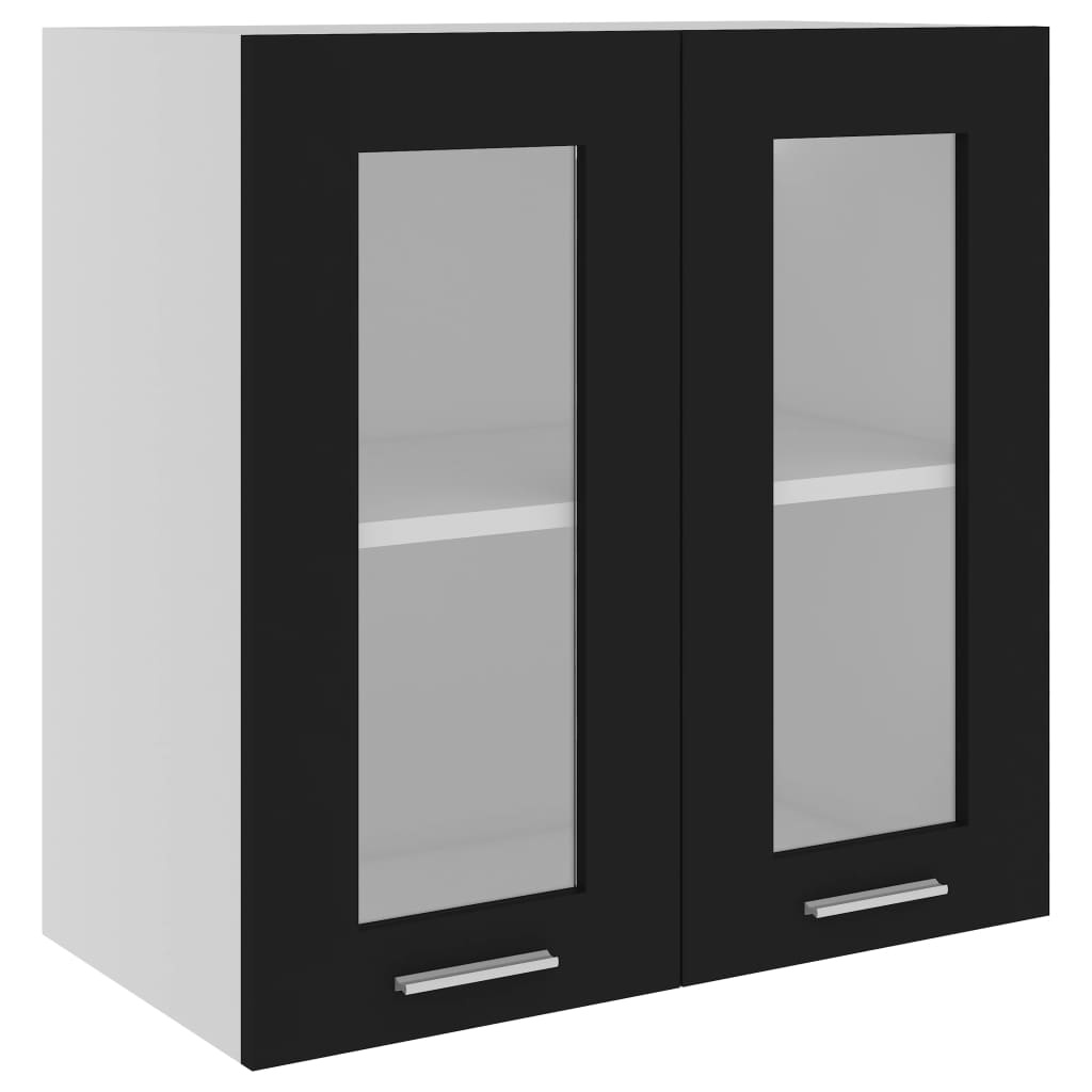 vidaXL Vitrina colgante de madera maciza "Lyon", color negro, 60x31x60 cm