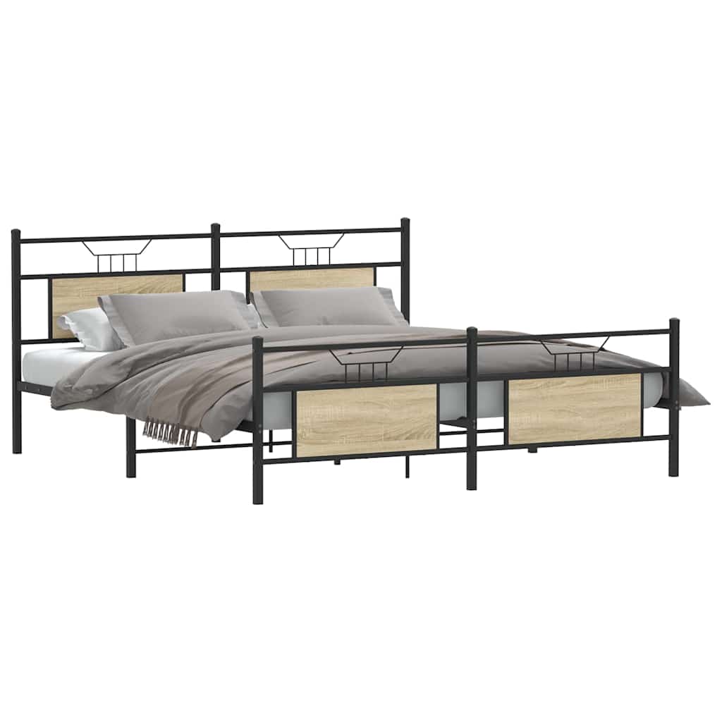 Estructura de cama sin colchón metal roble Sonoma 160x200 cm