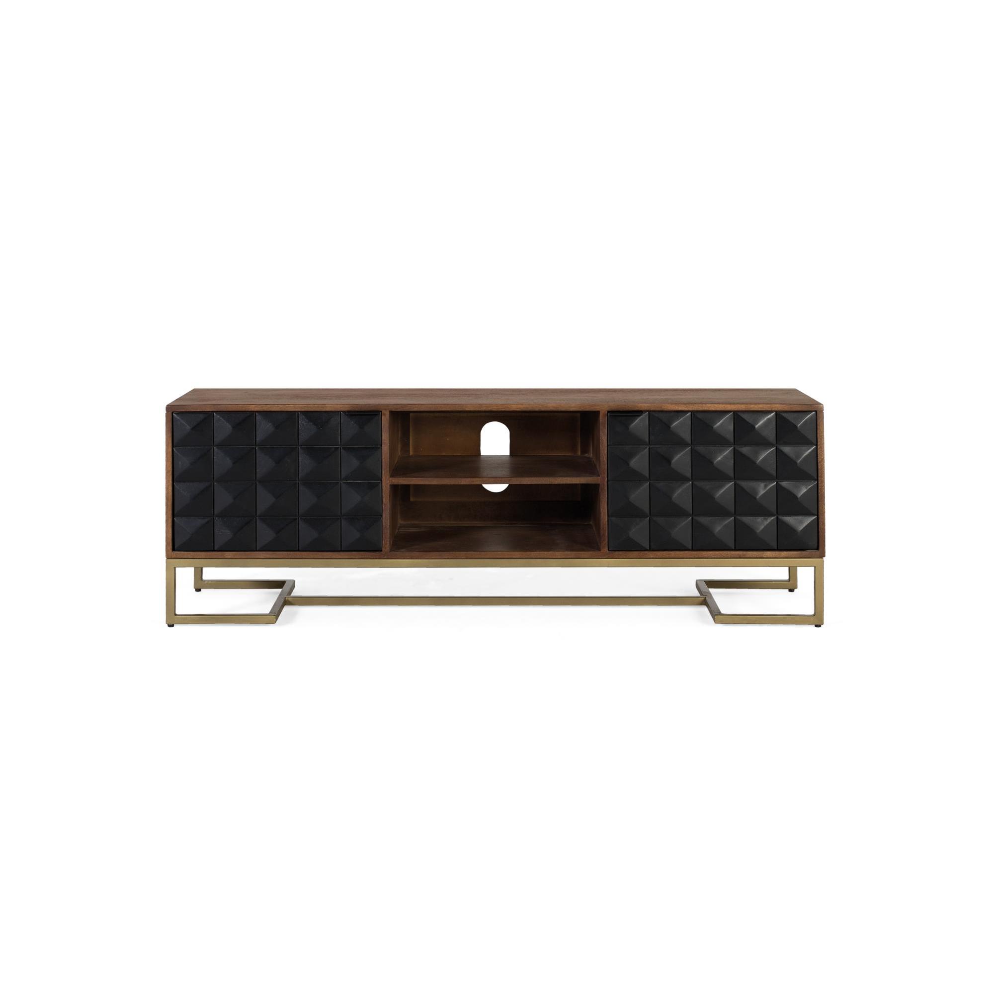 Mueble tv fabricado a mano en madera de mango y patas doradas 150 cm50X150X40