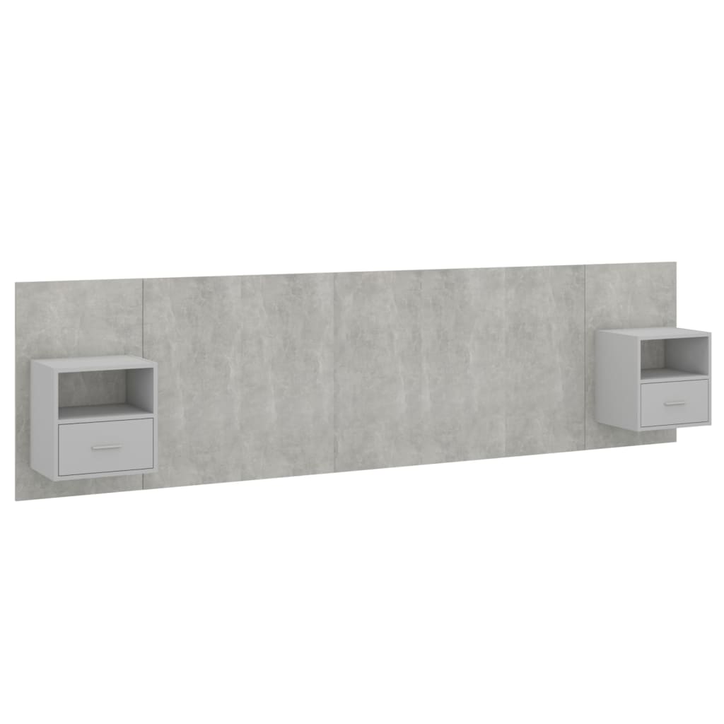 vidaXL Cabecero de cama con mesitas madera contrachapada gris hormigón