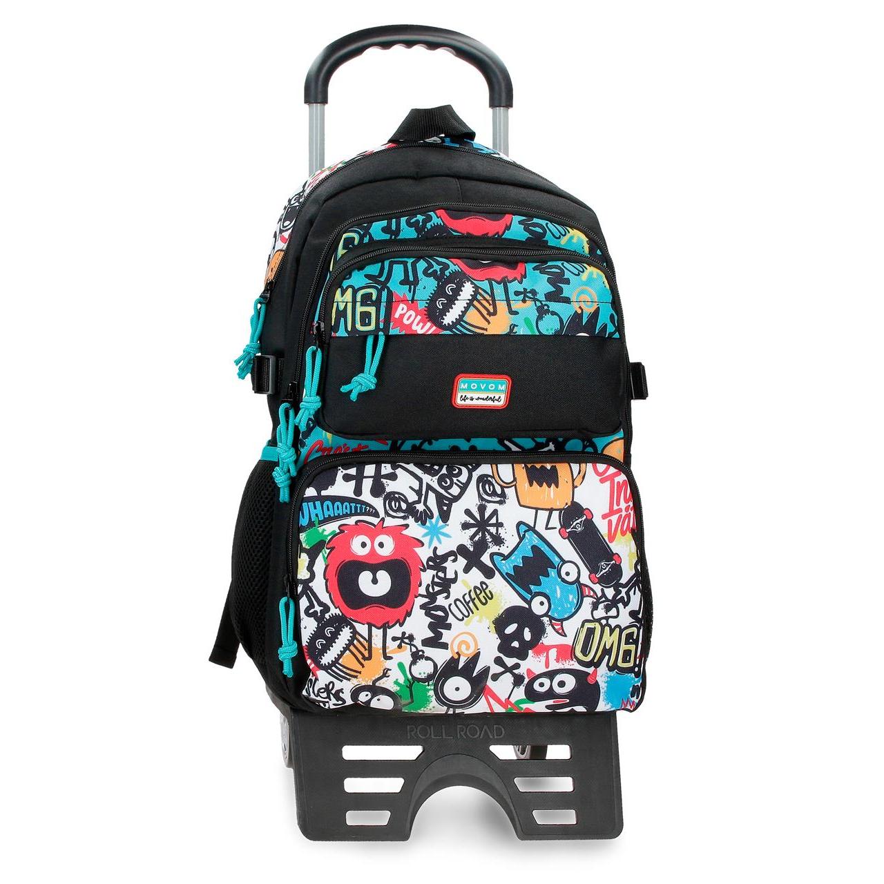Mochila escolar con carro Movom Monsters negro