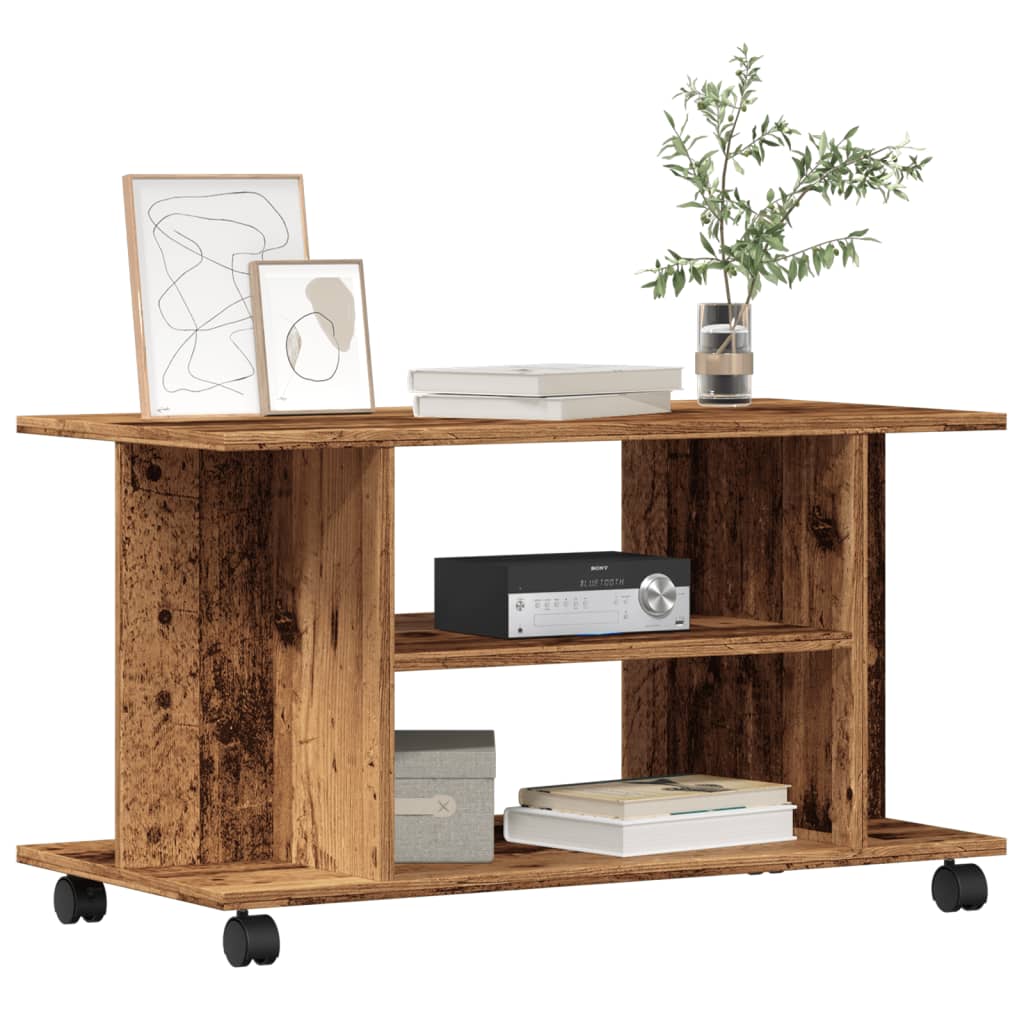 vidaXL Mueble de TV con ruedas madera ingeniería envejecida 80x40x45cm en color Madera antigua/Gris hormigón/Roble artisan | almacenamiento funcional diseño moderno para baño dormitorio sala