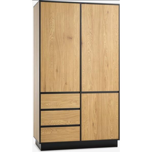 ORION91oficial® - Armario Habitación | Estilo Industrial | Tablero Aglomerado - Pino Macizo | Acero | 3 puertas - 3 cajones - 2 Barras | 120x210x60 cm | Color Roble Cálido/Negro 🖤- spaziOrion91