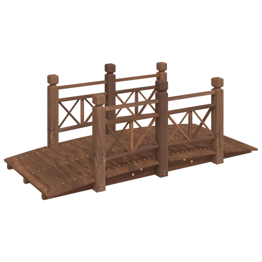 vidaXL Puente de jardín con barandillas madera de abeto 150x67x56cm Color Natural, Marrón oscuro, y mas