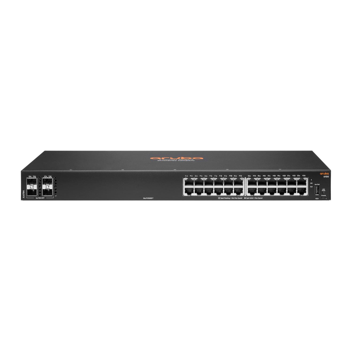 HPE Aruba 6100 24G 4SFP+ Gestionado L3 Gigabit Ethernet (10/100/1000) 1U Negro