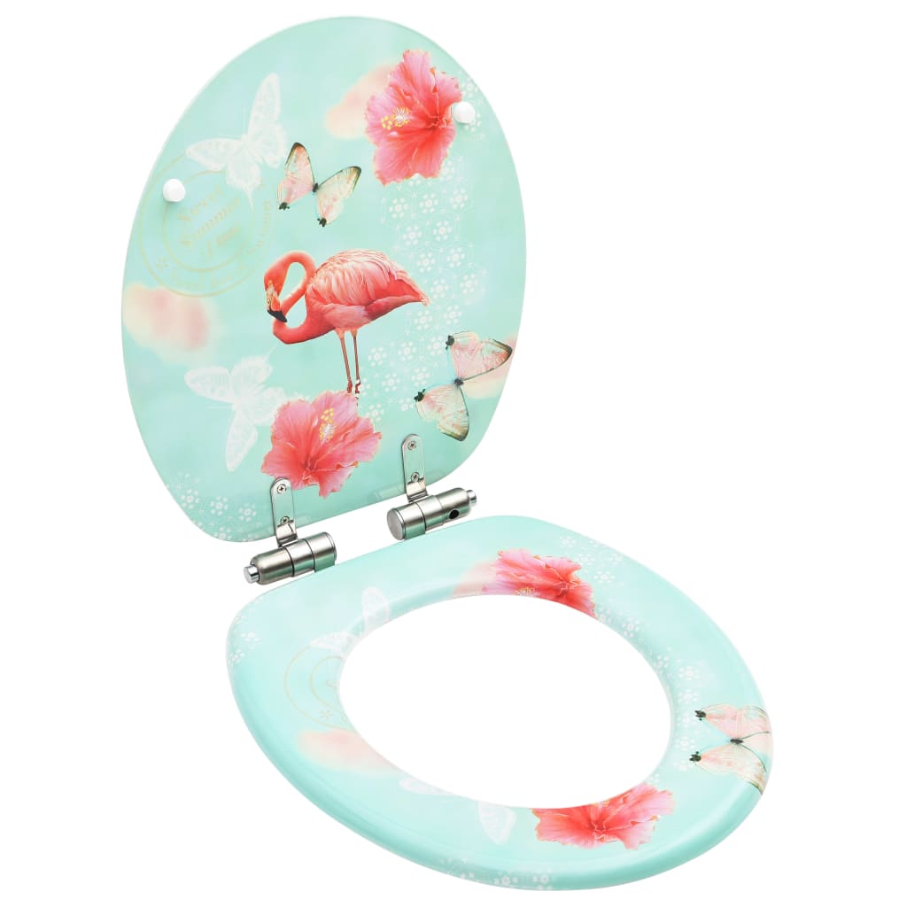 vidaXL Asiento Inodoro con Tapa de Cierre Suave MDF Tapa de Váter WC Diseño Flamenco,  Bambú,  concha y mas