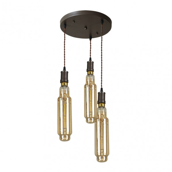 FABRILAMP Lampara Elio 3xe27 Marron/ambar Bombillas Incluidas 24w 3000k 1920lm Regx64x8 Cm
