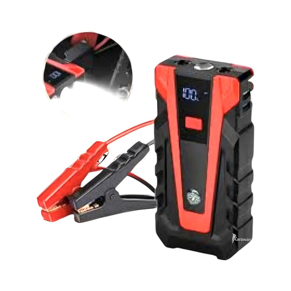 Arrancador de Batería Karawan Negro y Rojo para Auto | Cargador Portátil de Emergencia 3 in 1