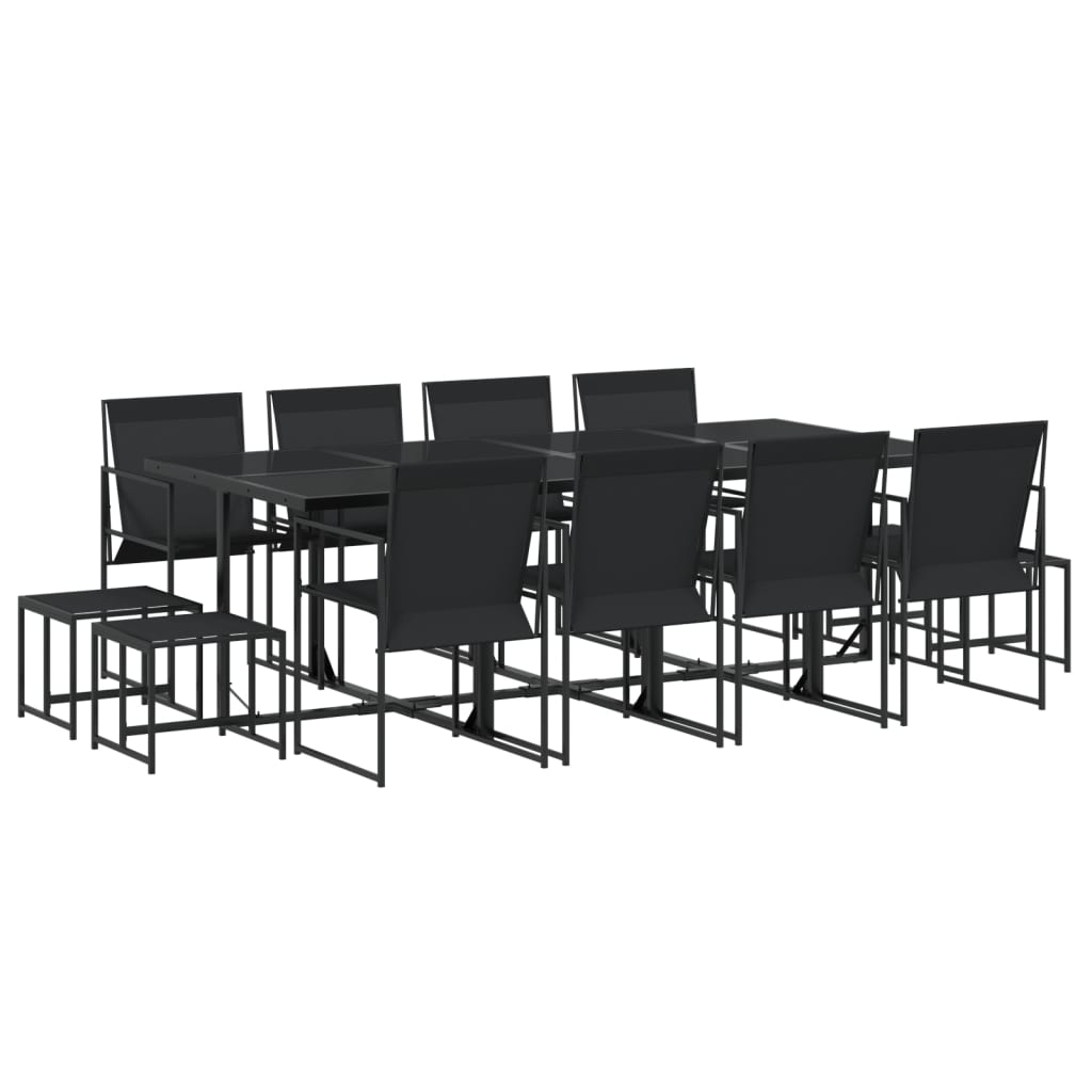 vidaXL Juego de comedor de jardín 13 piezas textileno negro