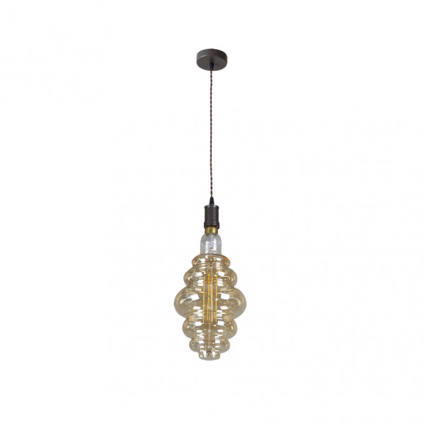 Colgante loreto 1xe27 marron/ambar  bombilla incluida 8w 3000k 620lm regx20x20 cm