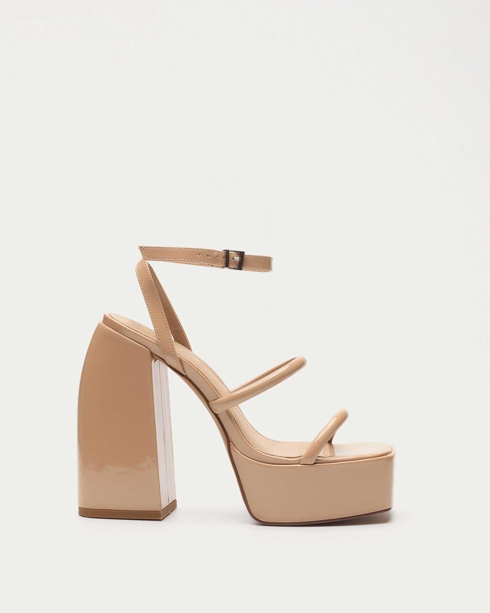 MIM Dara Sandalias de tacón con plataforma para mujer color nude en charol sintético 9374161371466