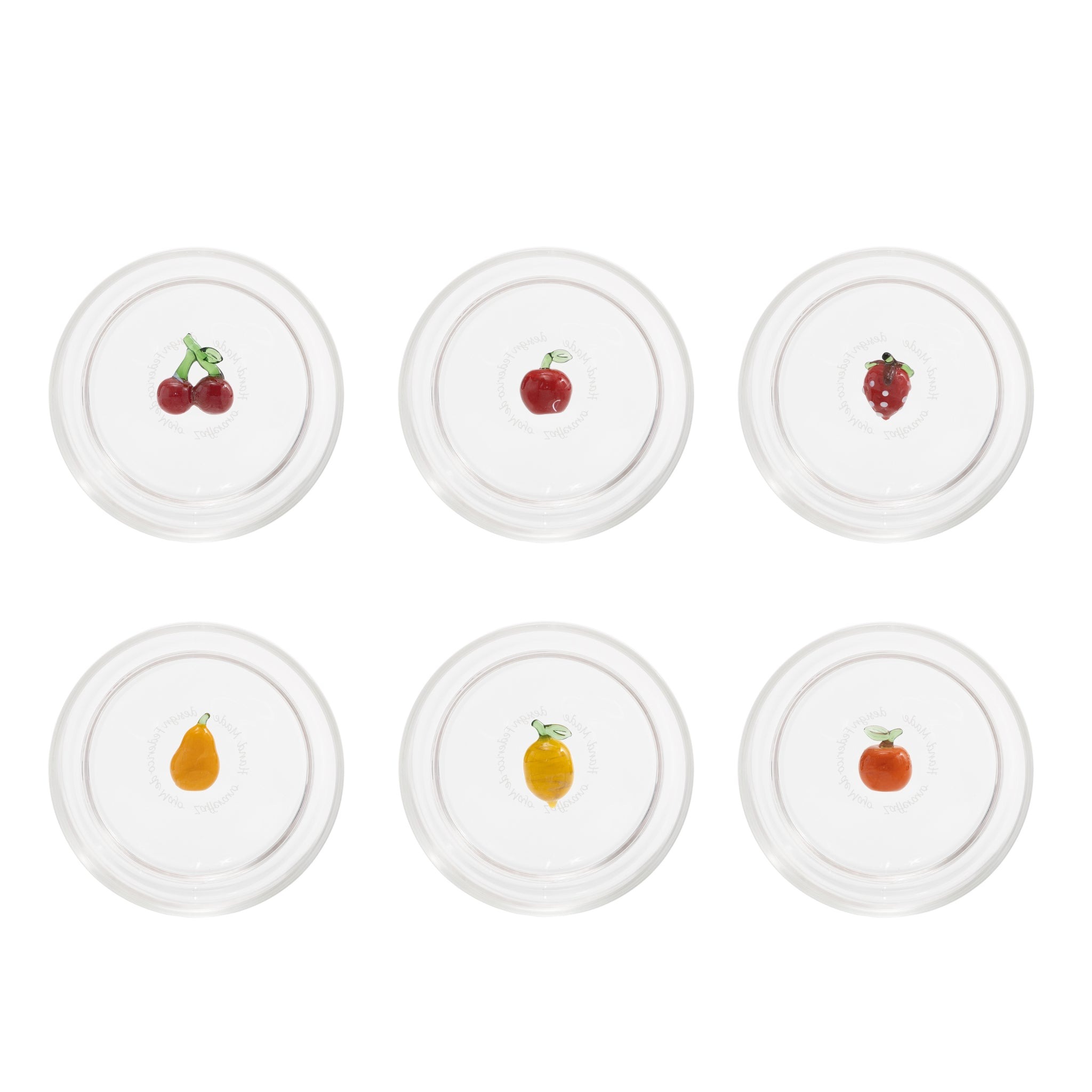 Zafferano Teca Frutta Mix - Juego de 6 Vasos de Vidrio Borosilicato con Fruta - Vaso de 35 cl con Doble Fondo Decorado a Mano, Fácilmente Lavable