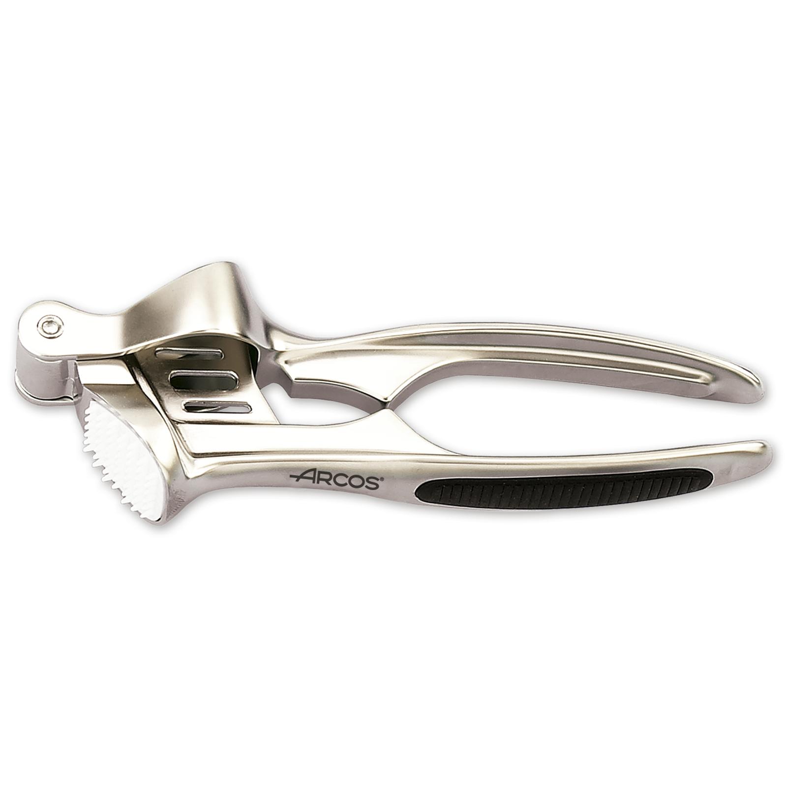 Arcos Accesorios Prensa Ajos Profesional, Aleación de Zinc, Prensador de Ajos 160 mm, Acabado Cromado, Herramienta de Cocina Eficiente, Color Plata, Incluye Caja Regalo