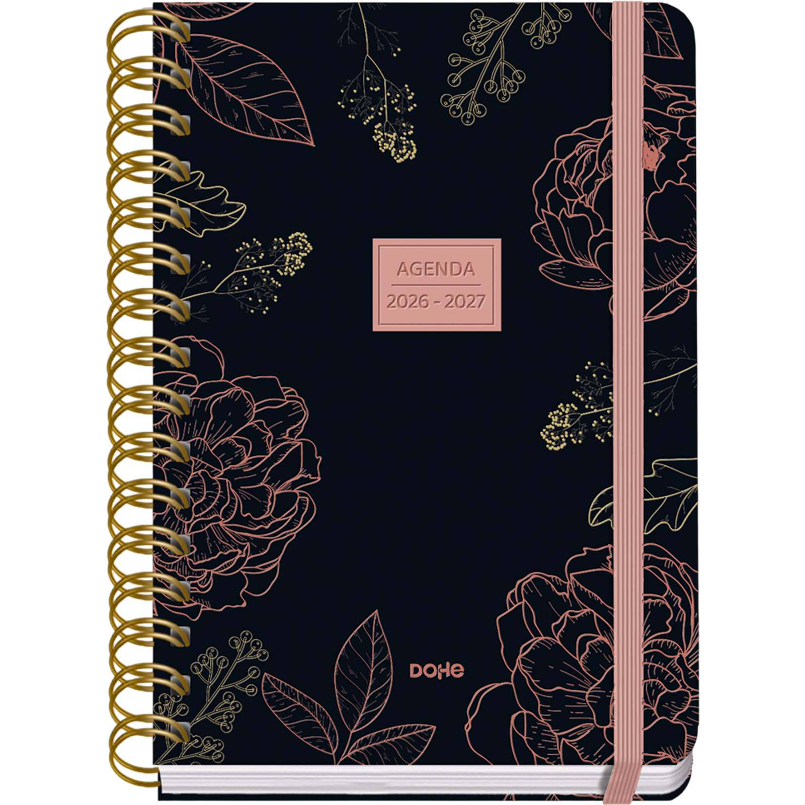 Dohe - Agenda Escolar 2026 2027 - Septiembre a Junio, Semana Vista, A5 (15x21 cm), Tapa Dura Suave, Espiral Doble, Cierre con Goma Elástica, 2 Páginas de Pegatinas, Español e Inglés