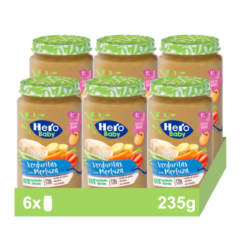 Hero - Hero Baby Pack Tarritos de Verduritas con Merluza. Para Bebés de a Partir 6 meses. Pack 6x235gr