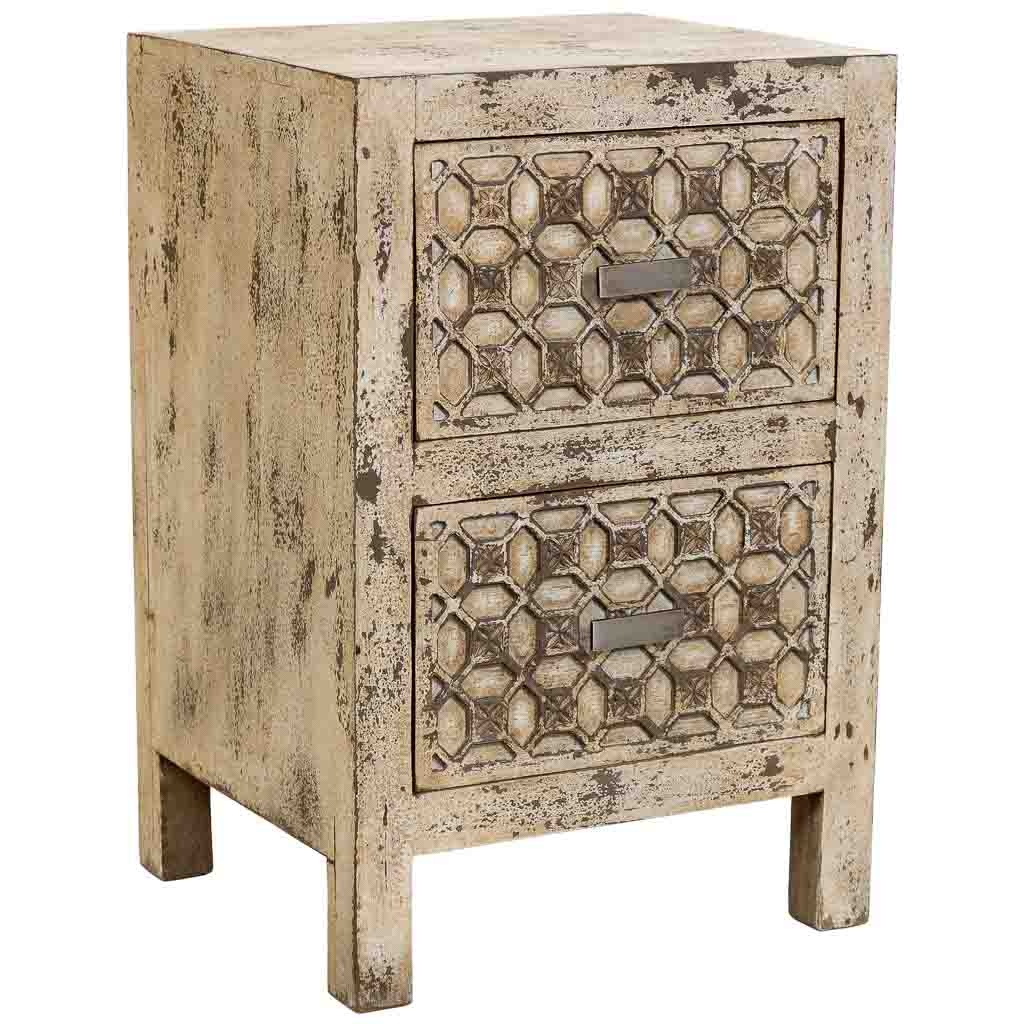 Wonderlust Deco - Mesita de noche de madera artesanal beige 45x35x60h cm Beige 45x35x60h cm