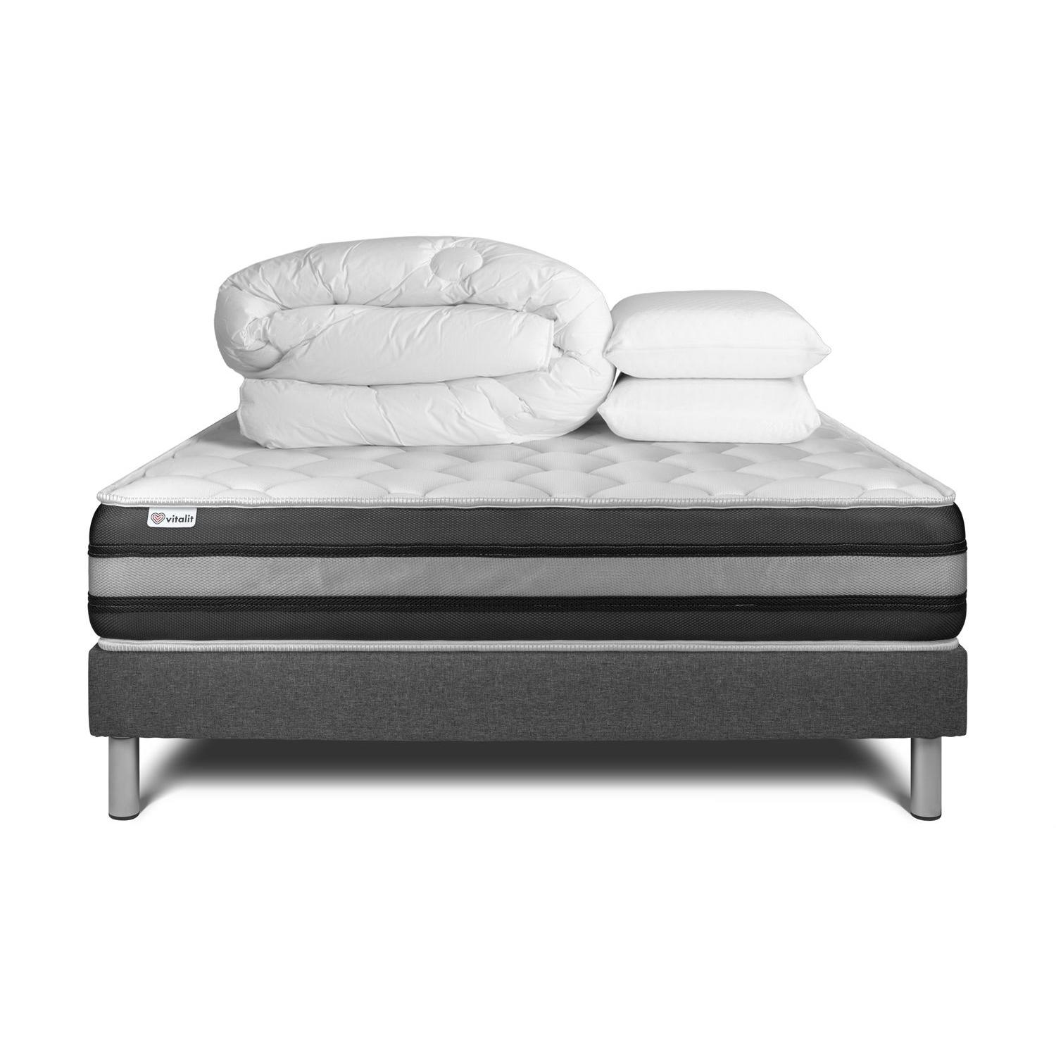 Pack cama completa - Colchón 160x200cm + Somier con láminas (en kit) + 2 almohadas + Edredón - Vitalspring Zen