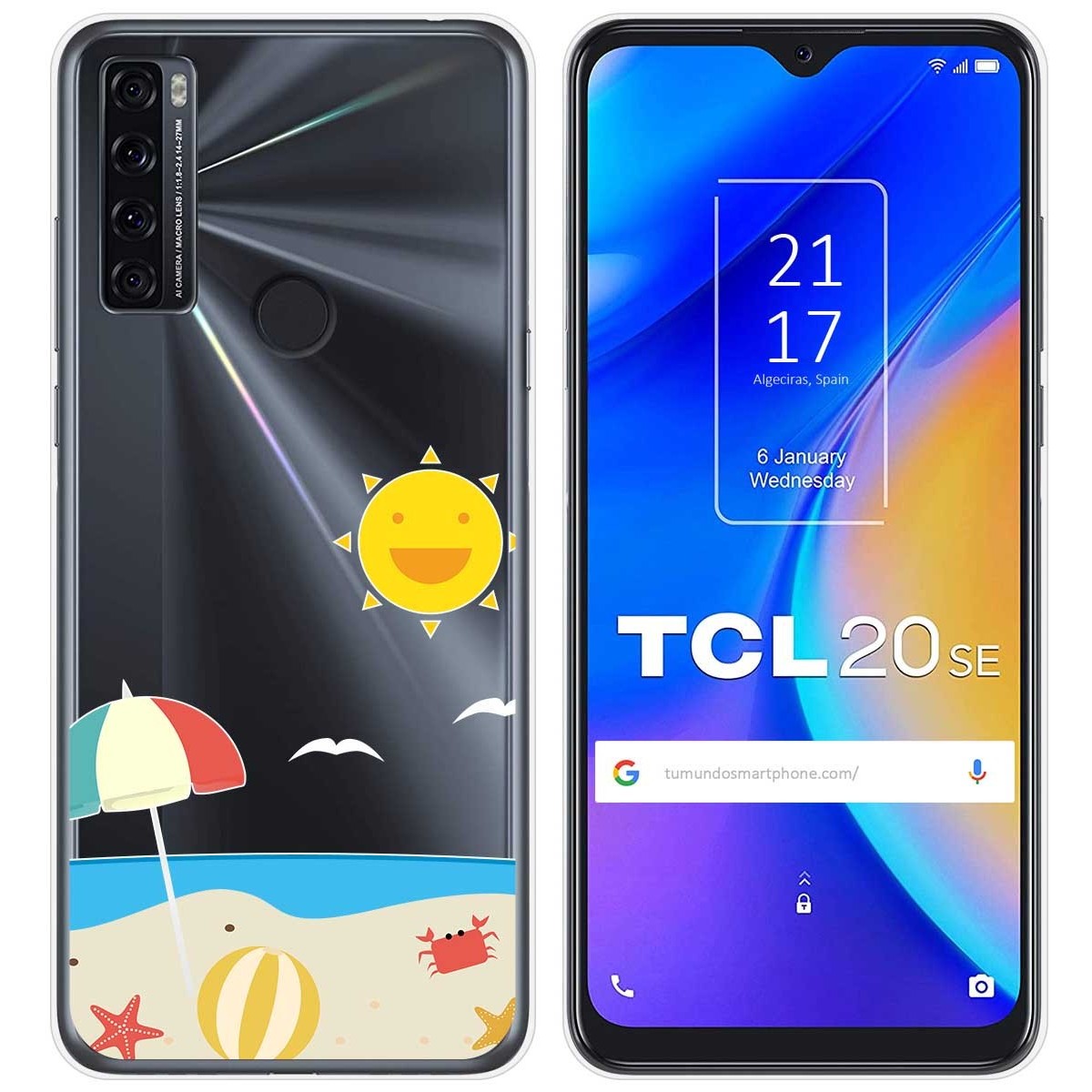 Tumundosmartphone Funda Gel Transparente para TCL 20 SE diseño Playa Dibujos
