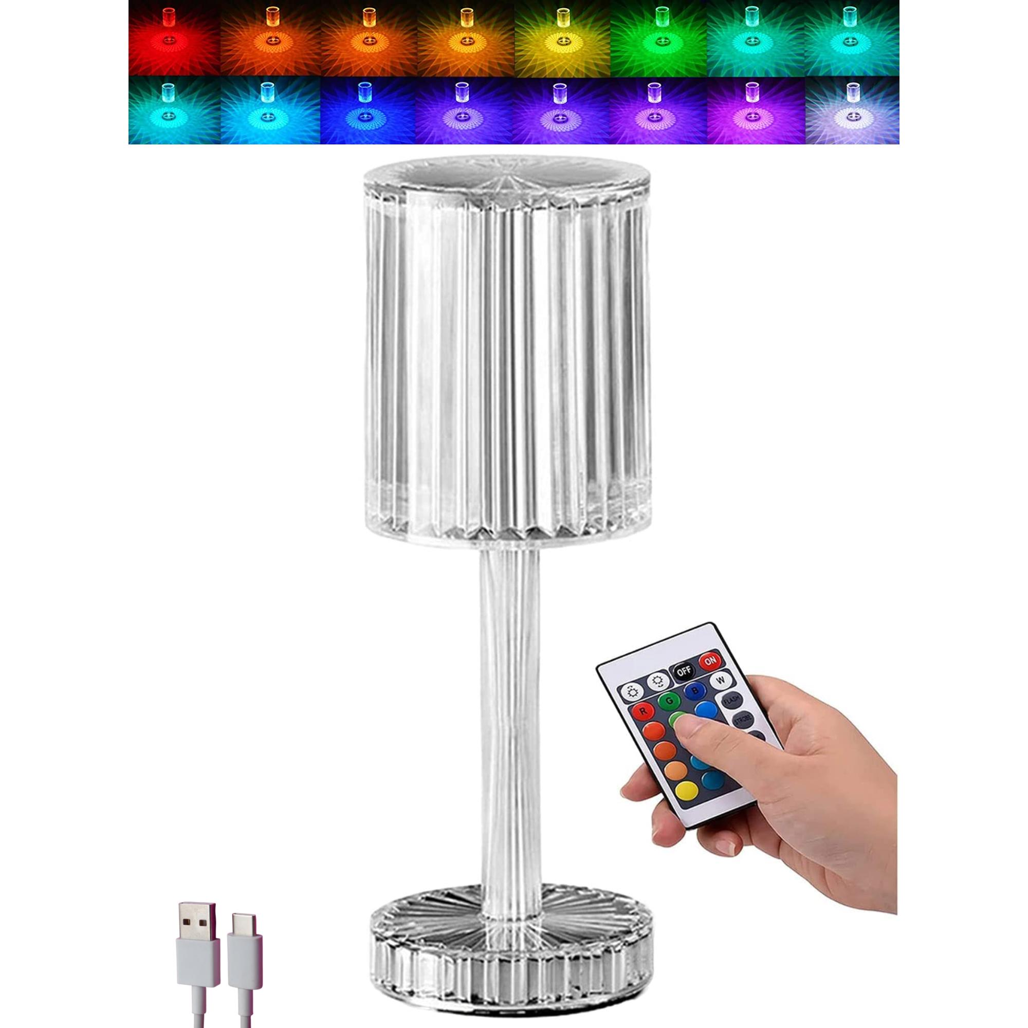 MAGIC SELECT Lámpara de Mesa de Cristal, Lámpara Diamante LED de Mesita de Noche RGB de 16 Colores Acrílico. Luz Ambiental Recargable, Táctil, con Control Remoto para Dormitorio, Sala de estar, Comedor.