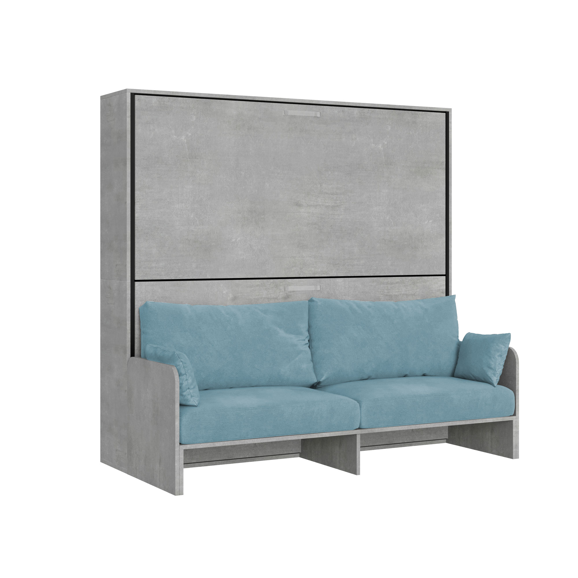 Cama doble abatible Kando con sofá de hormigón, azul - Itamoby