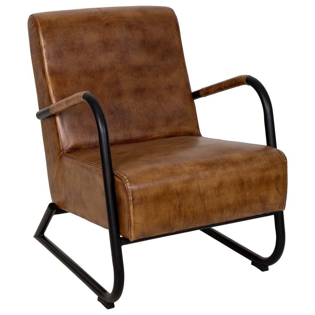 Wonderlust Deco - Sillon de metal tapizado en cuero marrón 61x70x84h cm Marrón 61x70x84h cm