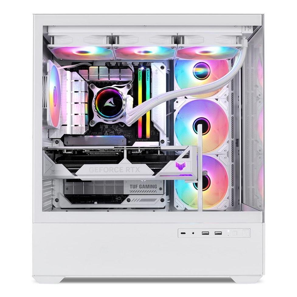 Sharkoon - Caja de PC Gaming ATX AK6 TGV con panel de cristal templado, 4 ventiladores RGB de 120 mm, USB-C y gestión avanzada de cables para entusiastas del hardware