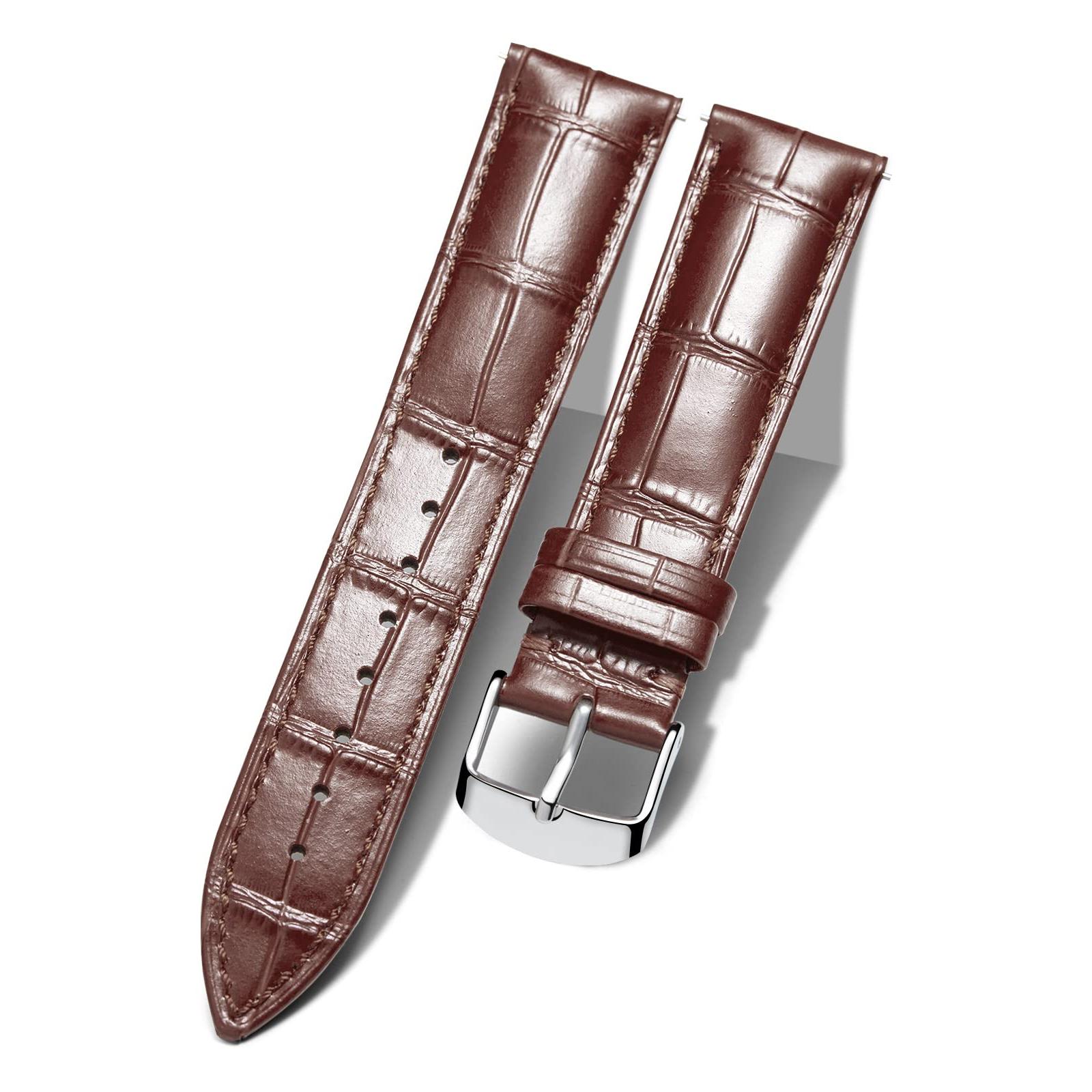 Genuine Leather Wrist Watch Quick Release Replace Smartwatch Strap Crocodile Pattern with Silver Buckle for Men Women (20mm)