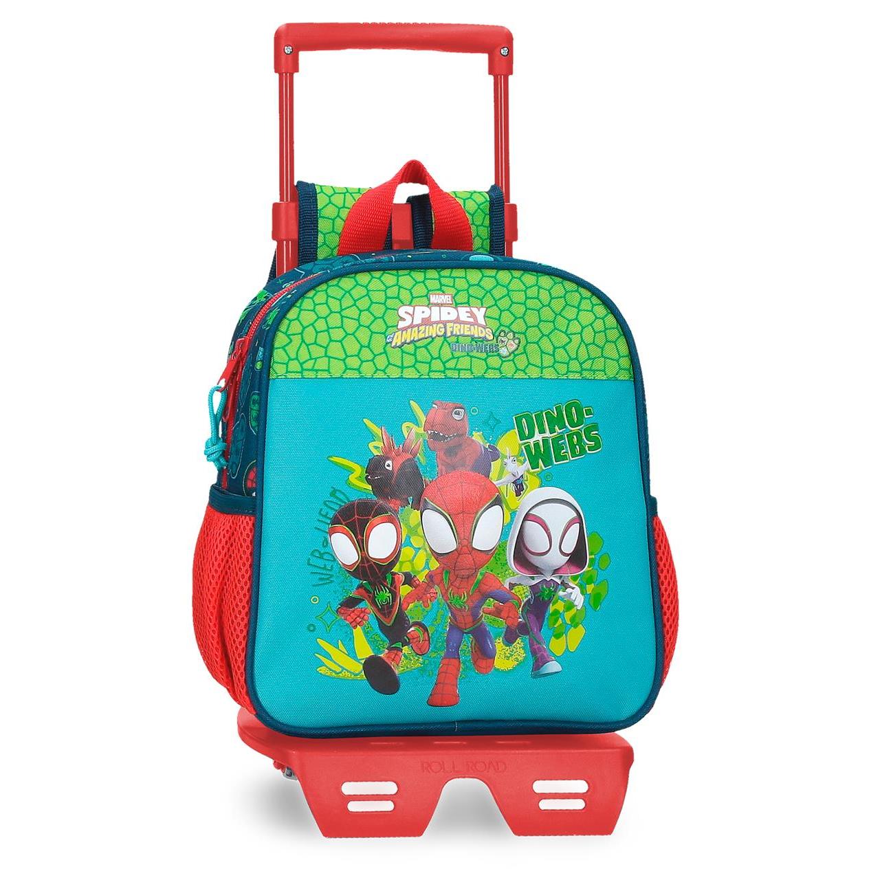 Mochila escolar con carro Spidey Dino-webs 23x25x10cm Marino