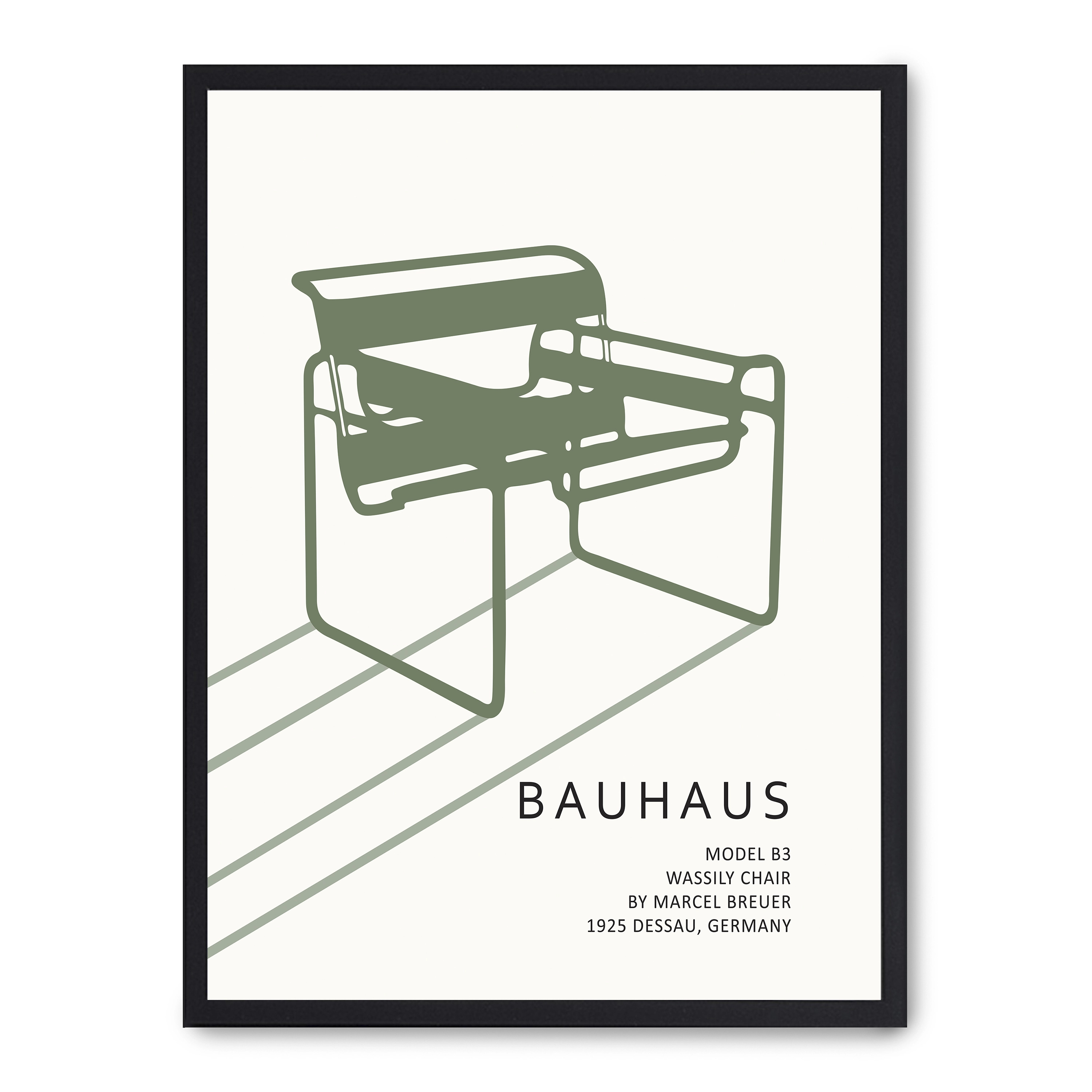Cuadro bauhaus chair i 30x40cm, Póster impreso en papel de primera calidad de 180gr, montado sobre marco de madera MDF acabado en negro., Arte - Bauhaus