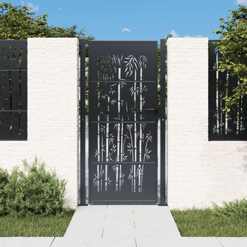 vidaXL Puerta de jardín acero gris antracita diseño bambú Dimensiones 105 x 80 cm,  105 x 105 cm,  105 x 130 cm y mas