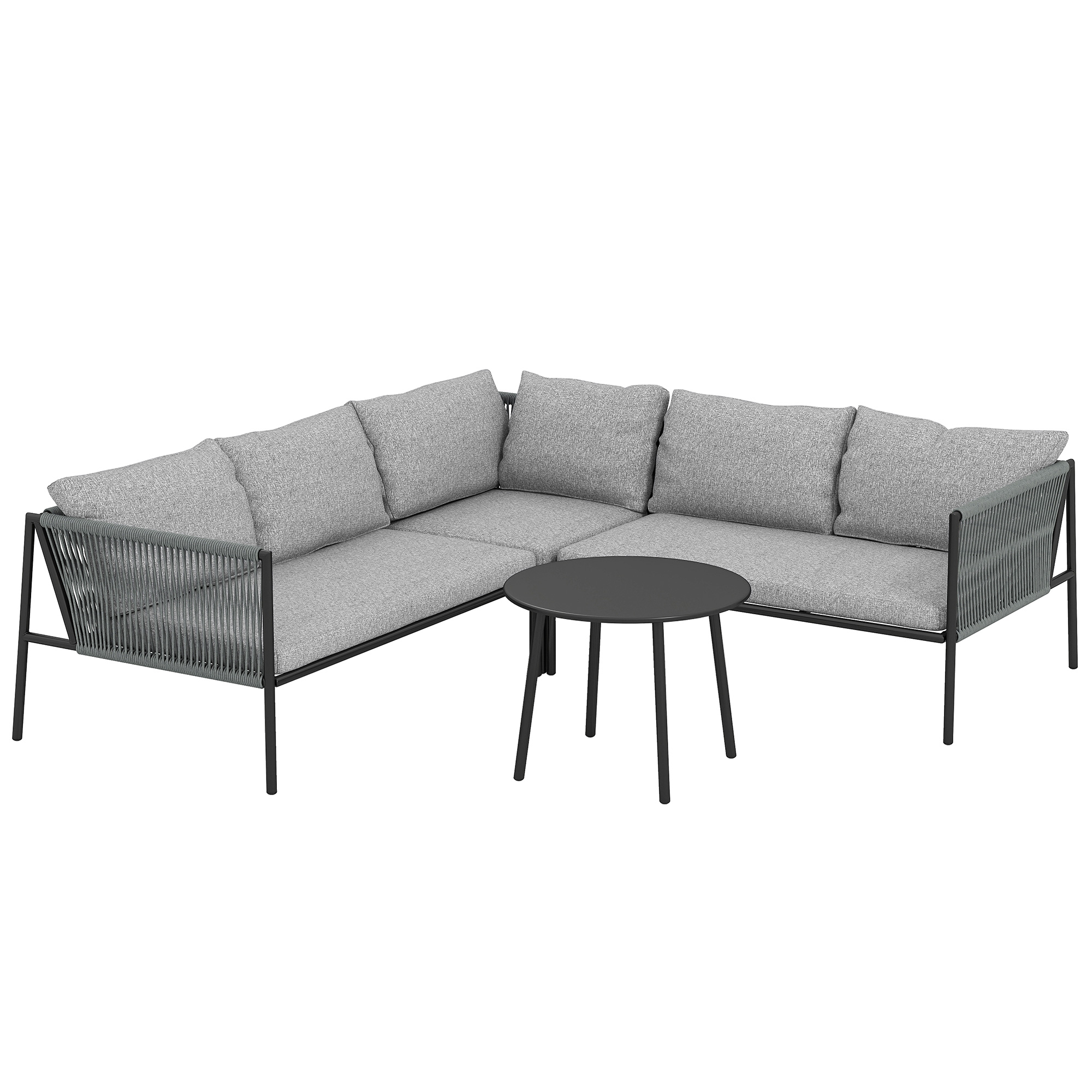 Outsunny Conjunto Jardín Exterior de Ratán con Cojines Conjunto Terraza Resistente a la Intemperie Muebles Jardín Exterior con 2 Sofás de 2 Plazas Sofá Esquina Mesa Redonda Gris Oscuro