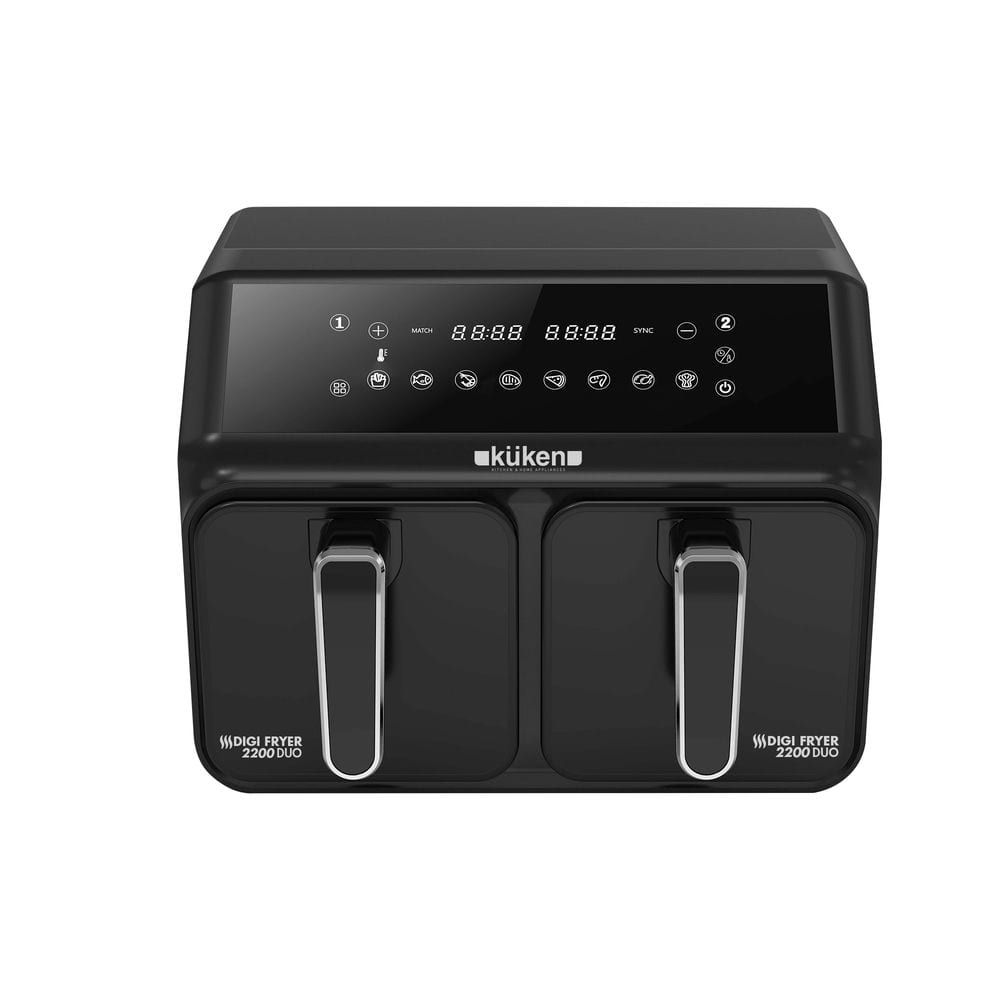 Freidora de Aire Sin Aceite Doble Digital Küken 8 Litros – 2200W - 2 Cestillos independientes de 4 litros cada uno (8L en total) - Pantalla digital táctil - 8 programas preconfigurados