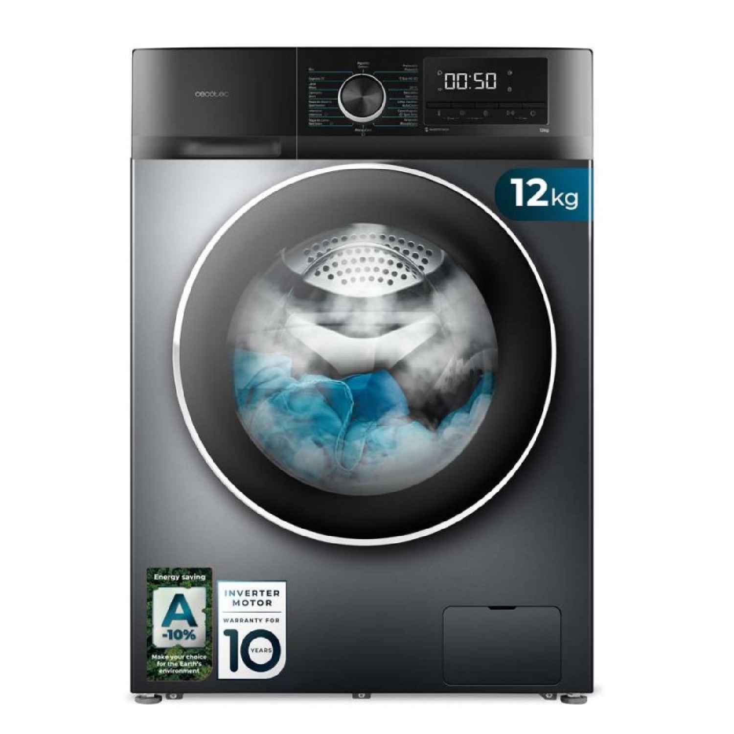 Cecotec Lavadora de carga frontal Bolero DressCode 12500 Inverter Steel