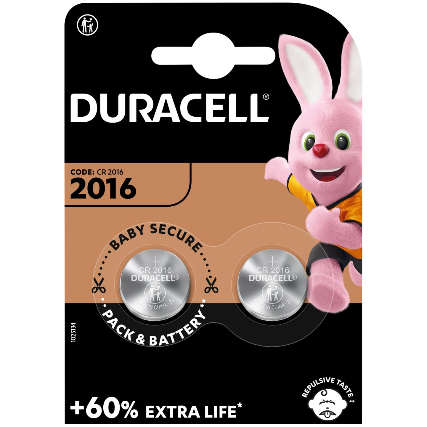 Duracell Pila de Botón de Litio CR 2016 de 3V, Tecnología Baby Secure