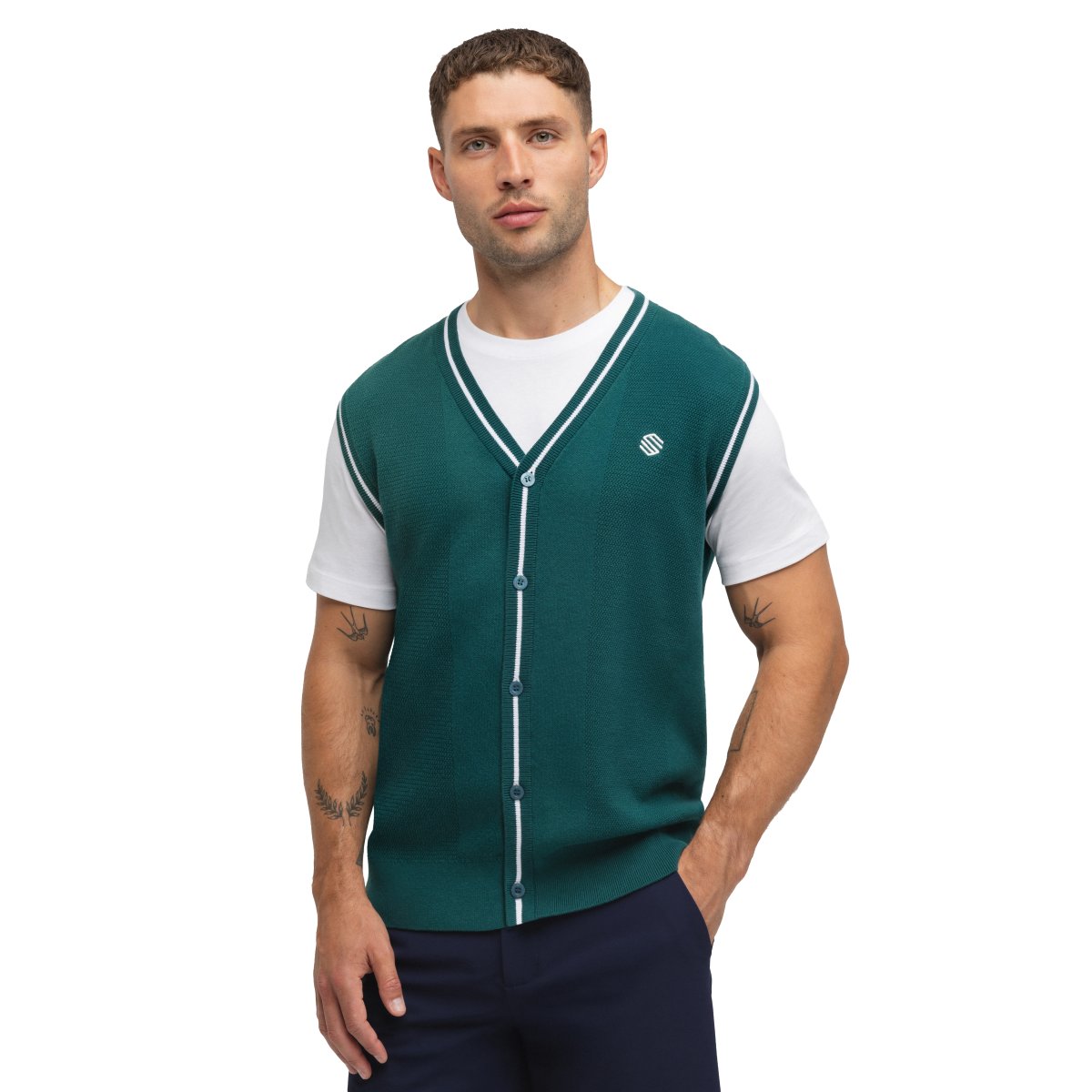 SIROKO - Chaleco Punto Cuello Pico CARMOUSTIE Colección Golf en color Verde para Hombre _