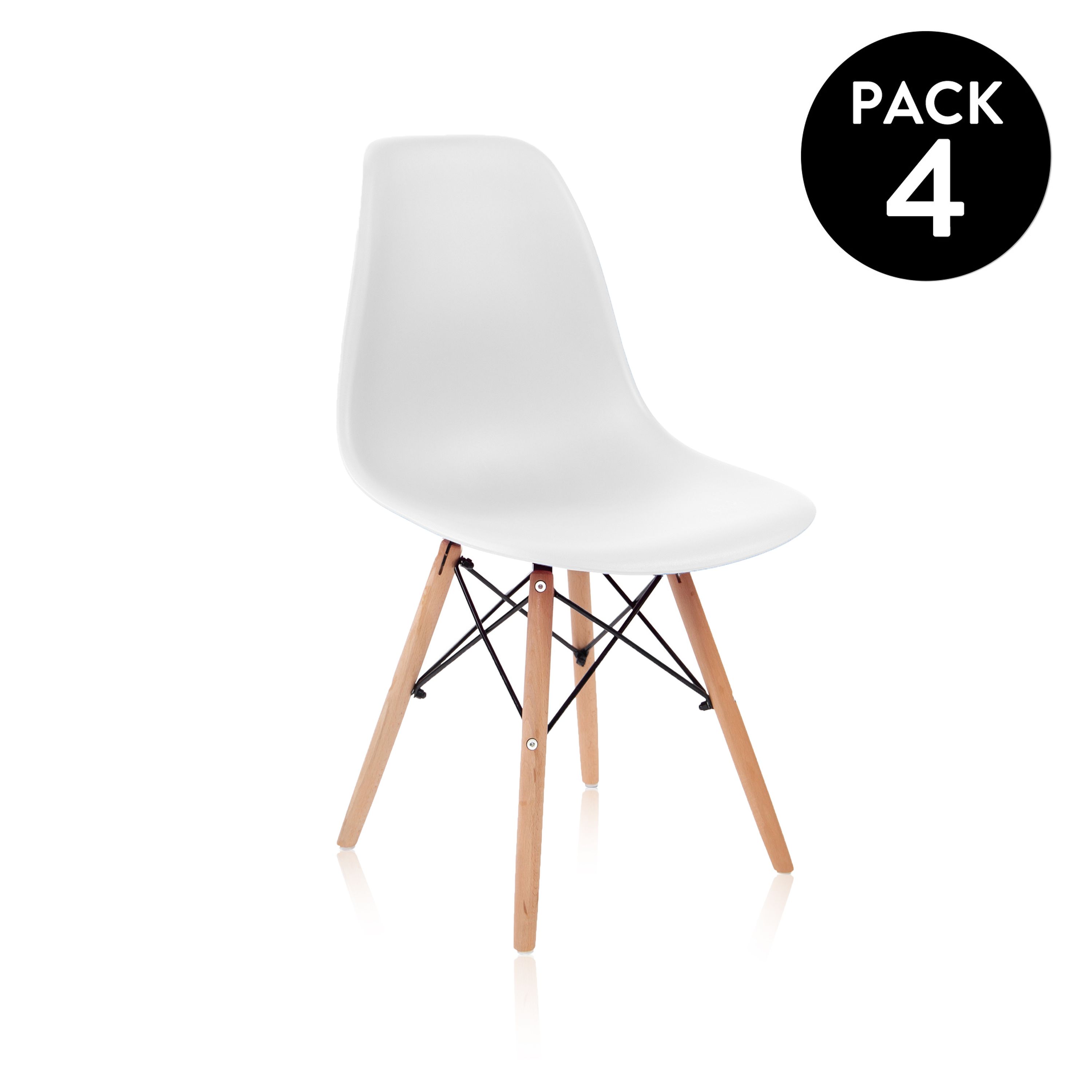 duehome - Pack 4 sillas con estructura en madera de haya 46 cm Tower Wood