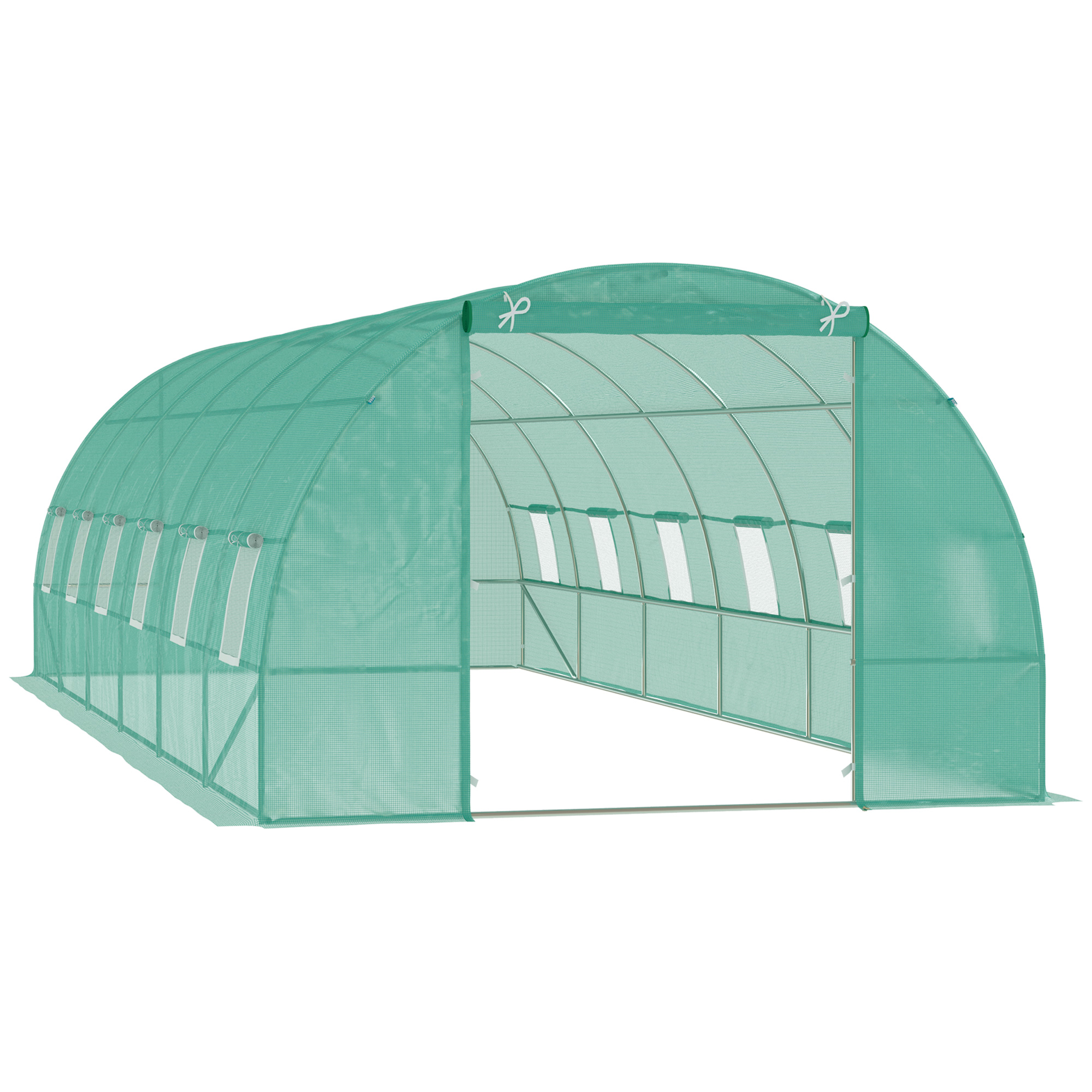 Outsunny Invernadero de Jardín 800x300x200 cm Tipo Túnel para Cultivo de Plantas y Verduras con 12 Ventanas y Puerta Enrollable Acero y PE