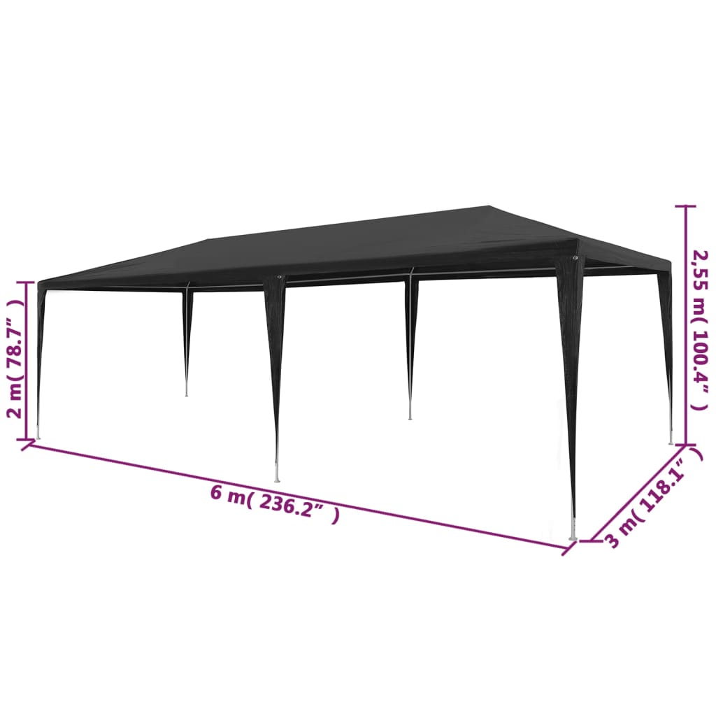 vidaXL Carpa para fiestas PE gris antracita 3x6 m