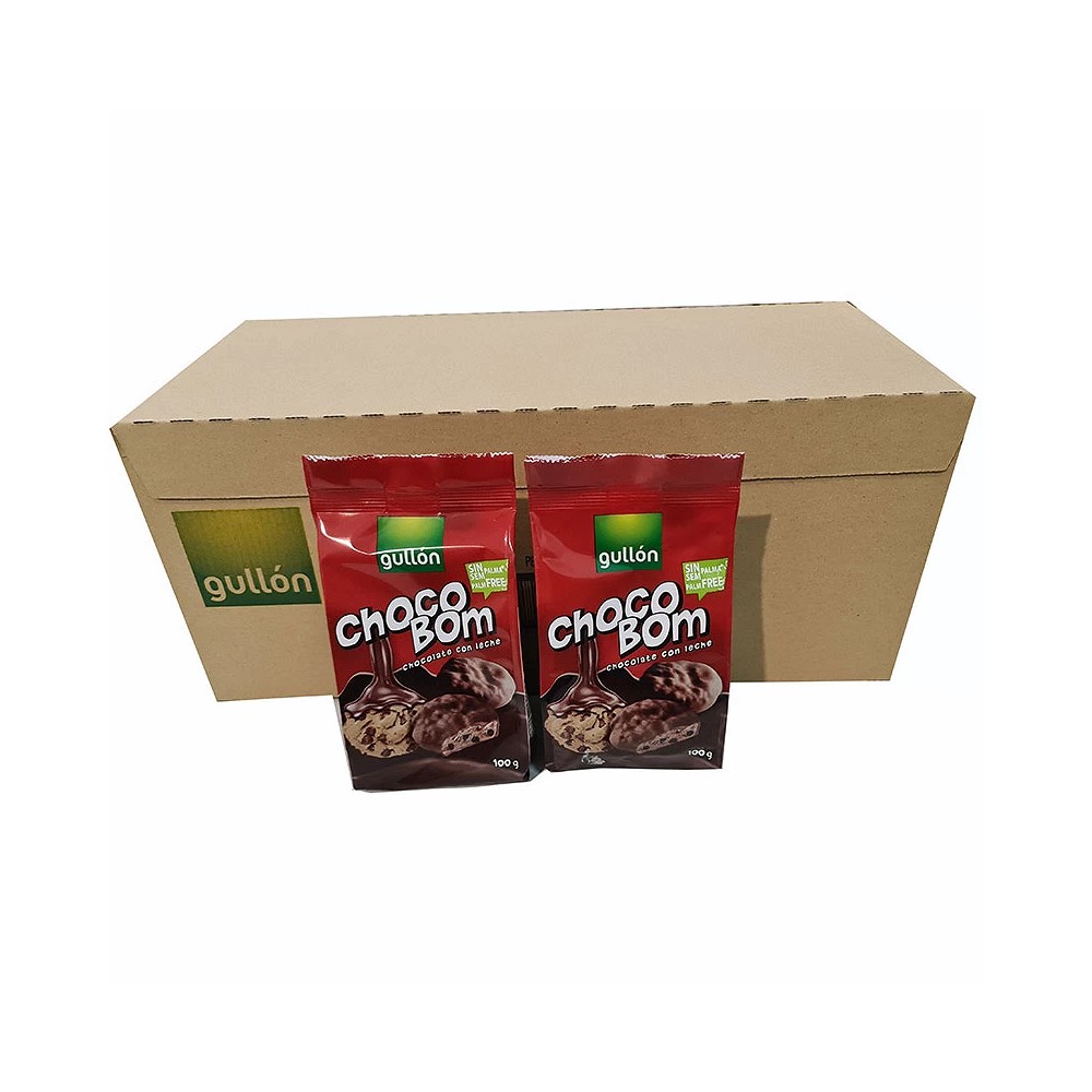 Gullón - ChocoBom Chocolate con leche caja 12 bolsas de  100 gramos  galletas Gullón 8410376013443