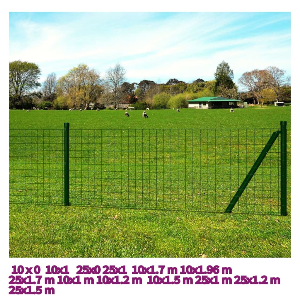 vidaXL Set de euro valla acero verde 25x1,5 m