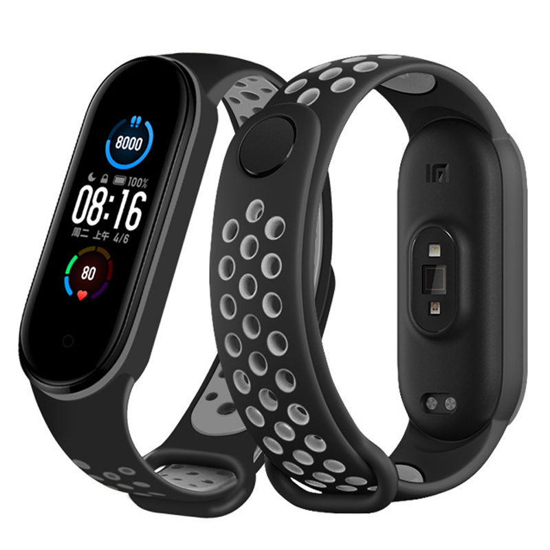 Correas de silicona deportiva para Xiaomi Mi Band 5 Mi Band 6 pulseras porosas ajustables con cierre de botón y tejido impermeable