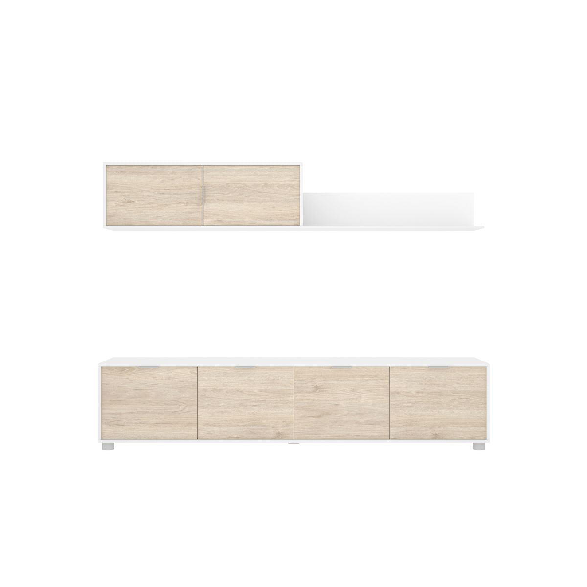 Composición de salón Lima mueble bajo + módulo superior blanco/natural 200 cm
