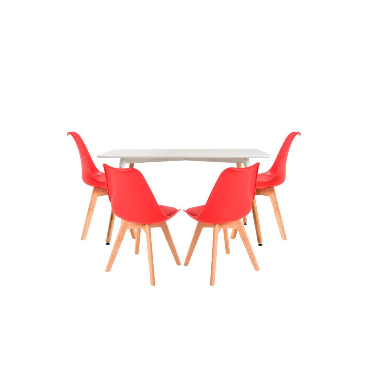 Regalos Miguel - Conjuntos de mesa y sillas - Conjunto Mesa Tower Rectangular 120 x 80 cm Blanca y Pack 4 Sillas Synk Basic - Rojo