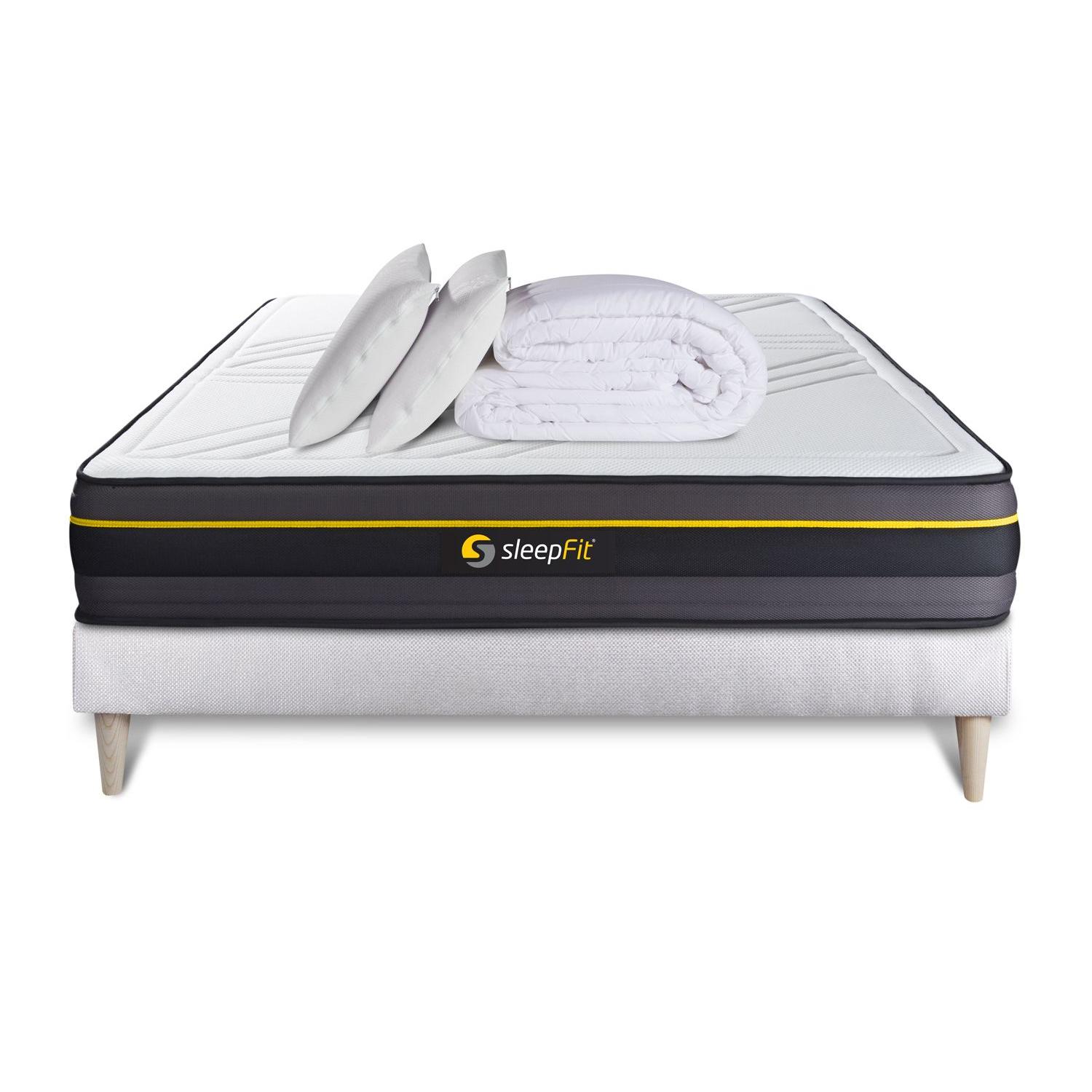 Pack cama completa - Colchón 160x200cm + Somier con láminas (kit) + 2 almohadas + Edredón - Active