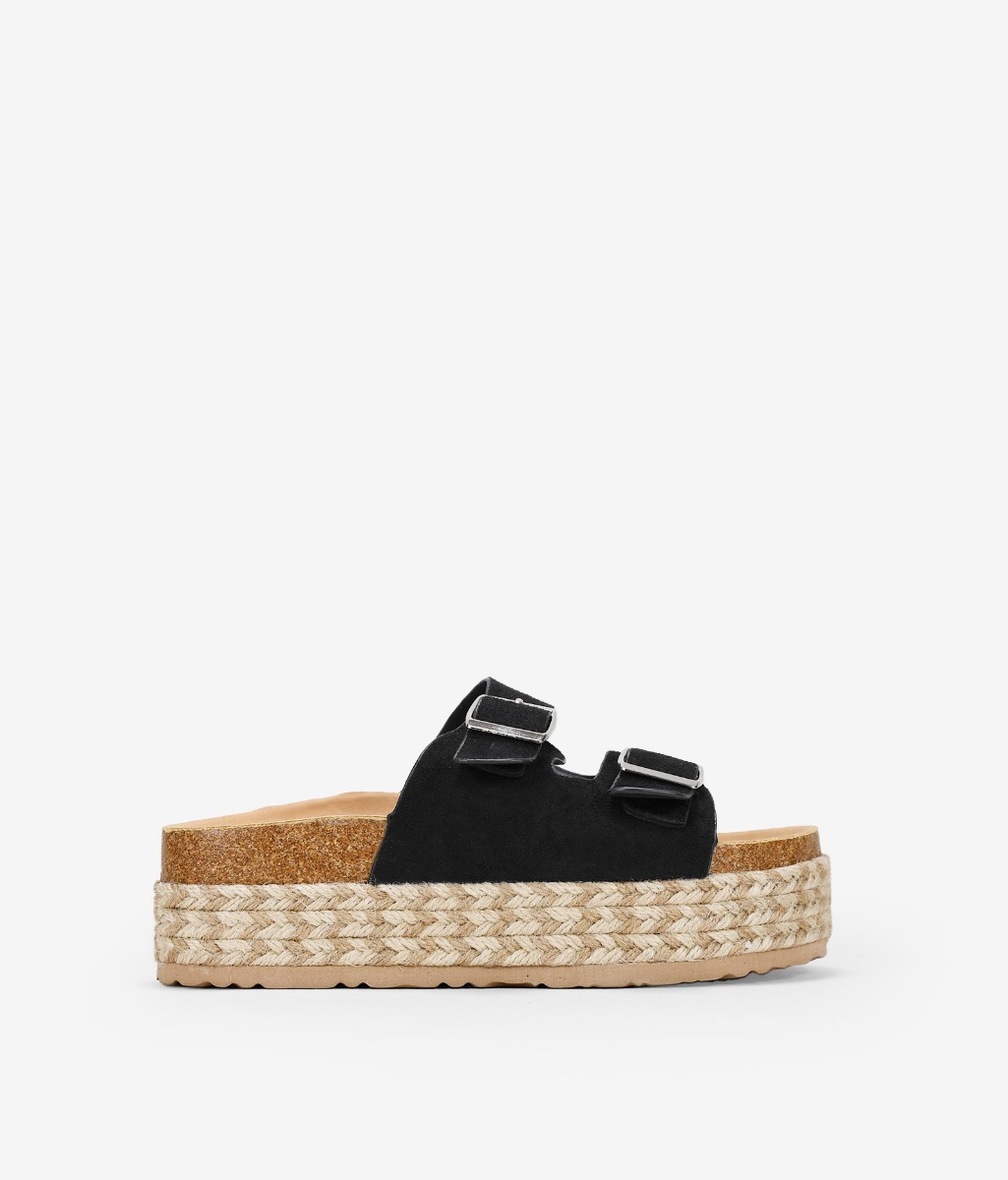 Bosanova Sandalias bio estilo pala con una tira ancha al empeine con detalle de dos hebillas regulables y suela de esparto bicolor. Sin cierre