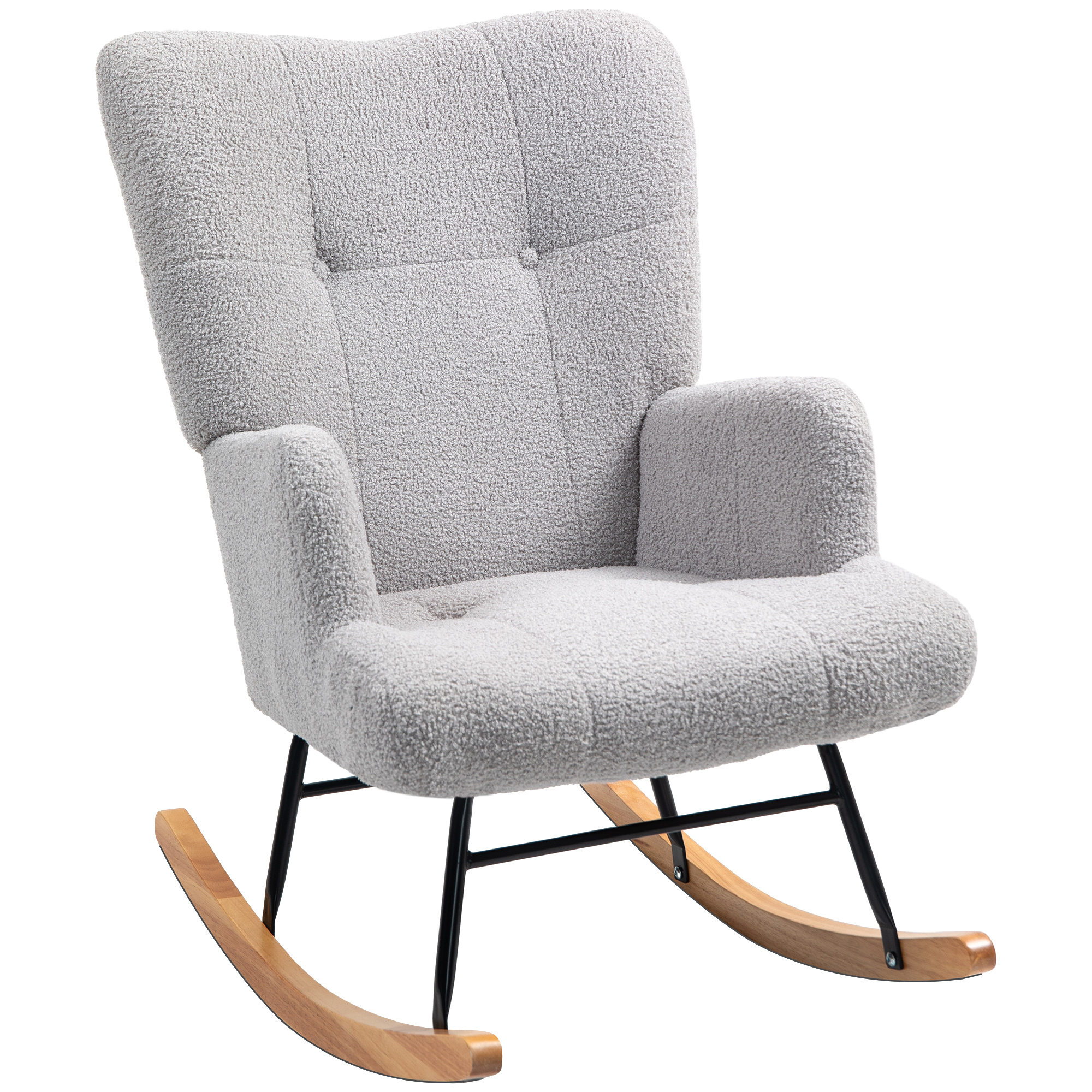HOMCOM Mecedora de Borreguito Mecedora para Lactancia con Respaldo Capitoné y Base de Madera de Caucho Carga 120 kg Silla Mecedora para Salón Dormitorio a