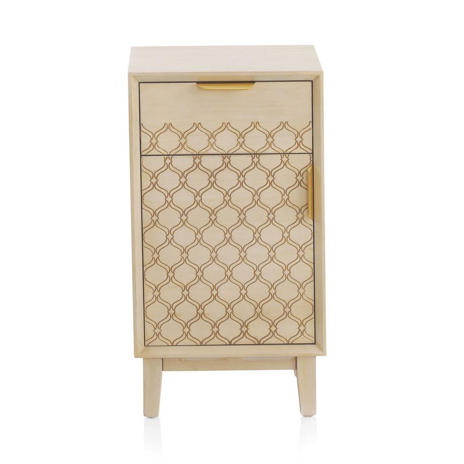 Mesita De Noche 1 Cajon + 1 Puerta Roble Chapado Acabado Marfil El mejor complemento para tu hogar. Fijalo