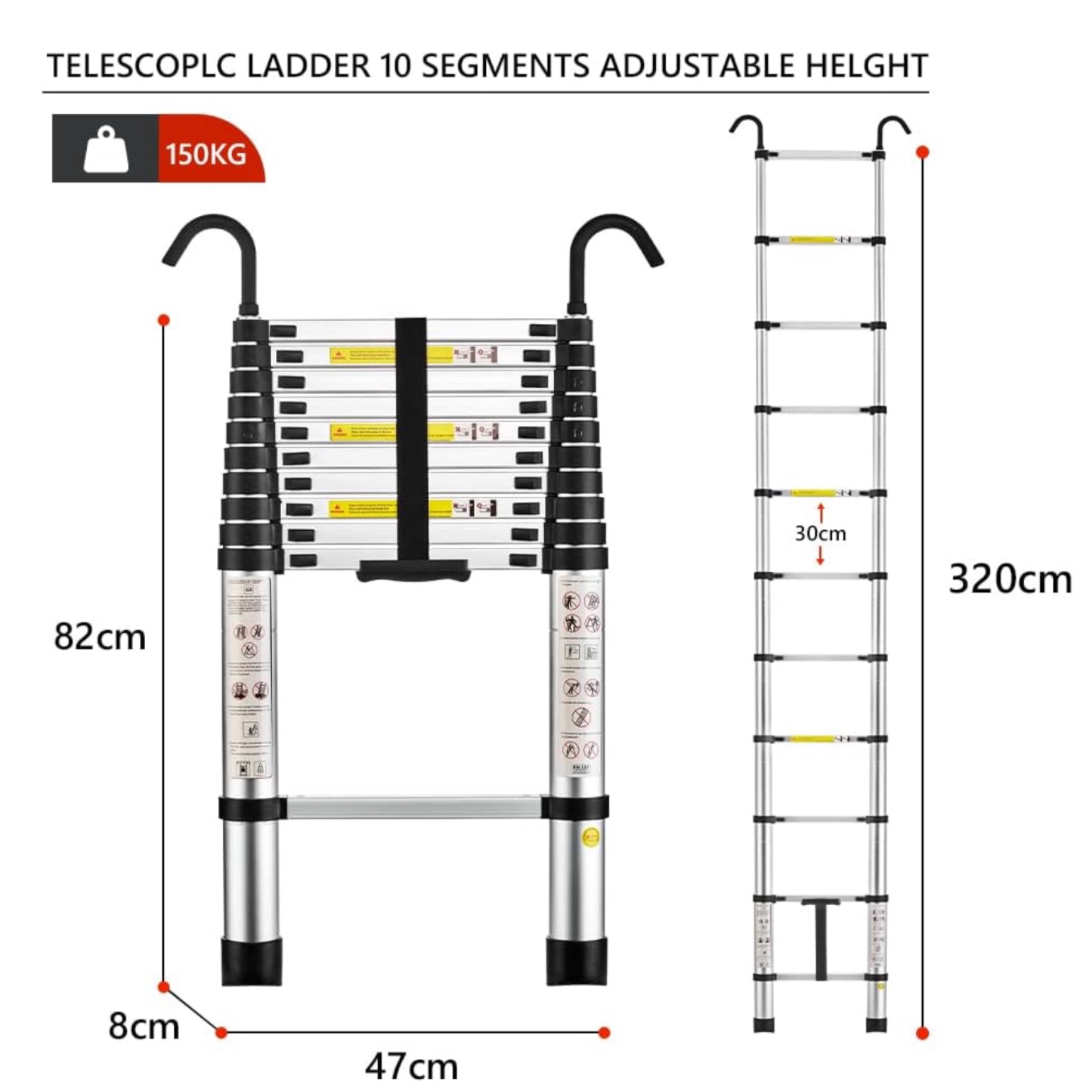 Movitel - Escalera Plegable Aluminio Material de Alta Calidad y Duradero - Hasta 4,4 m - 4 Alturas Disponibles ,Escalera Telescópica de Aluminio Multiusos EN131 (001)