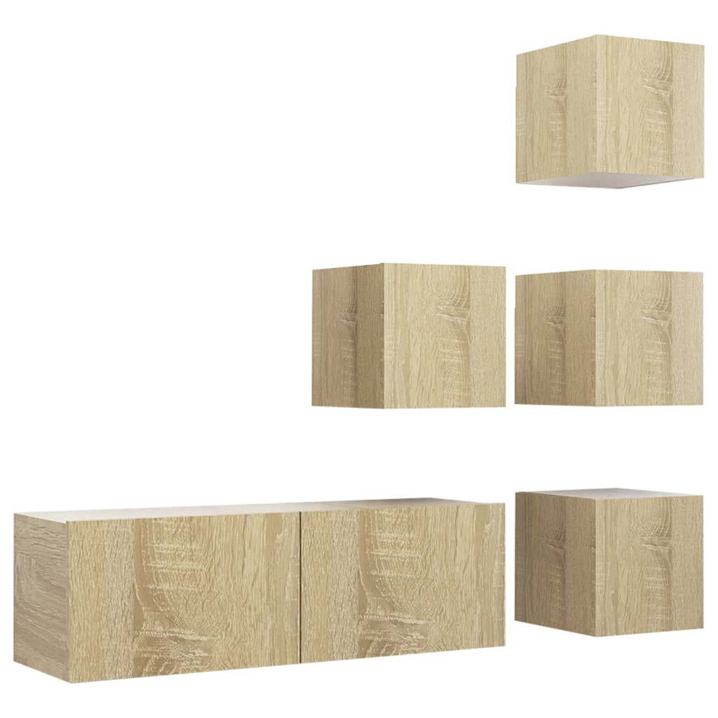 vidaXL Juego de muebles de pared 5 piezas para TV contrachapado 100x30x30 cm, Mueble de Salon, Mueble TV, Mueble TV salon, Mesa de TV, Mueble tele