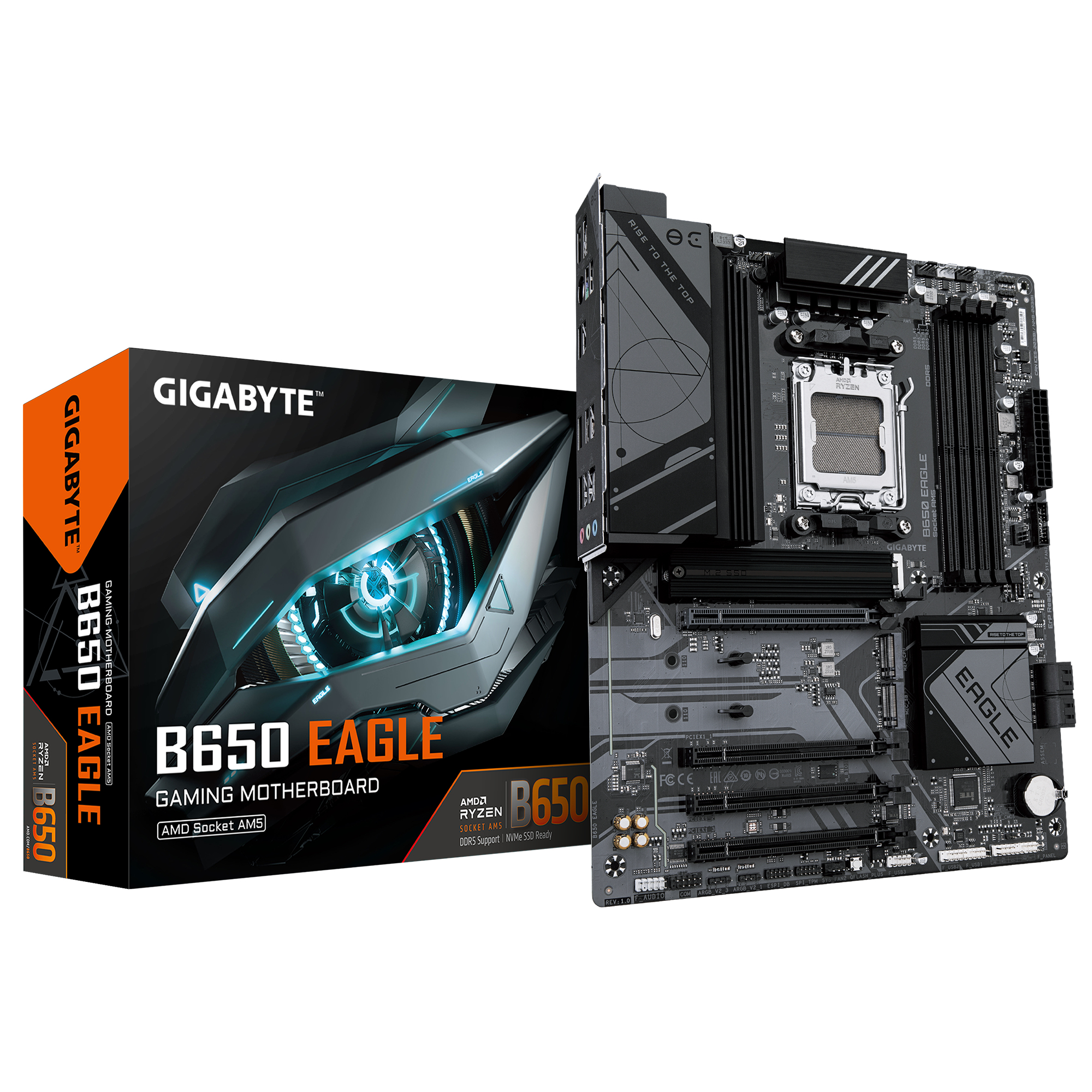 GIGABYTE B650 EAGLE - Compatible con CPUs AMD Ryzen 9000, VRM Digital de 12+2+2 fases, hasta 7600MHz DDR5 (OC), 1xPCIe 5.0 + 2xPCIe 4.0 M.2, LAN GbE, USB 3.2 Gen2
